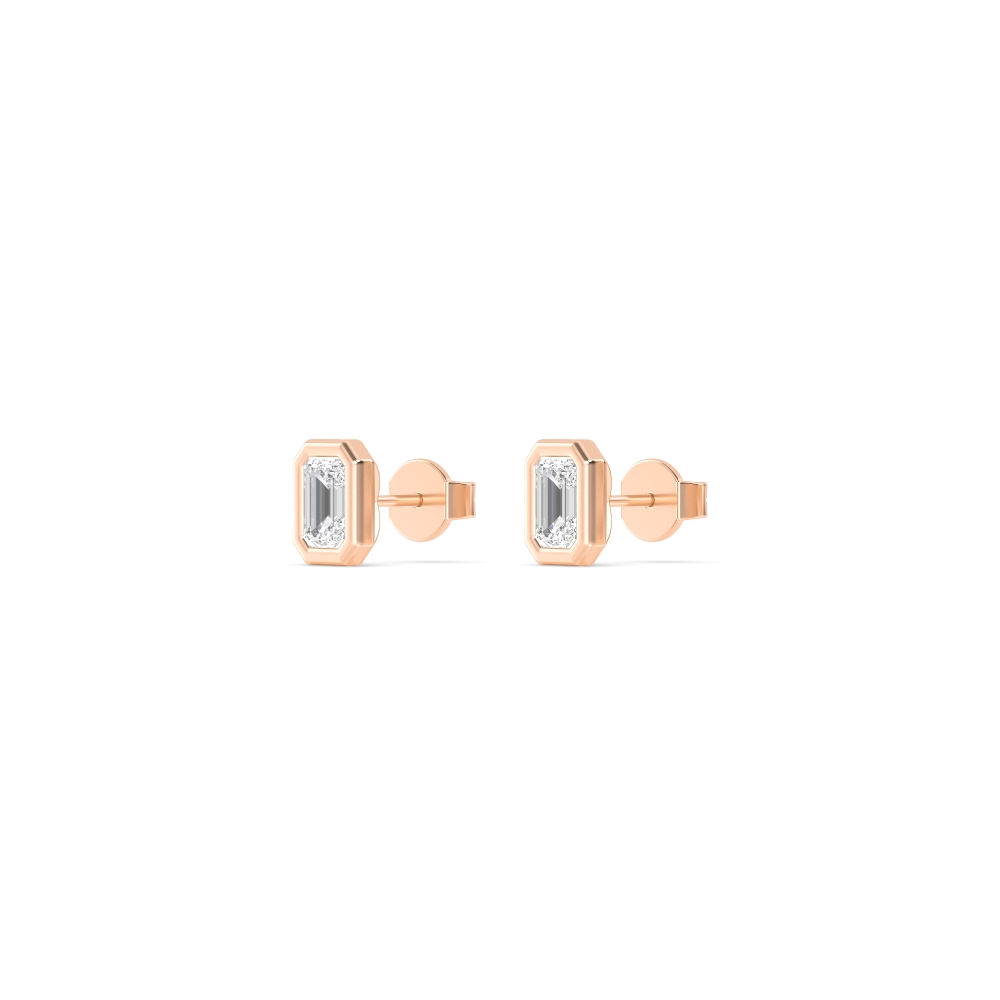 Moon Emerald, Emerald-Cut Bezel Studs in Rose Gold, emerald, studio photo, alternate view