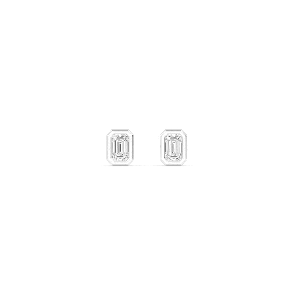 Grain, Emerald-Cut Bezel Studs in White Gold, emerald, plain background