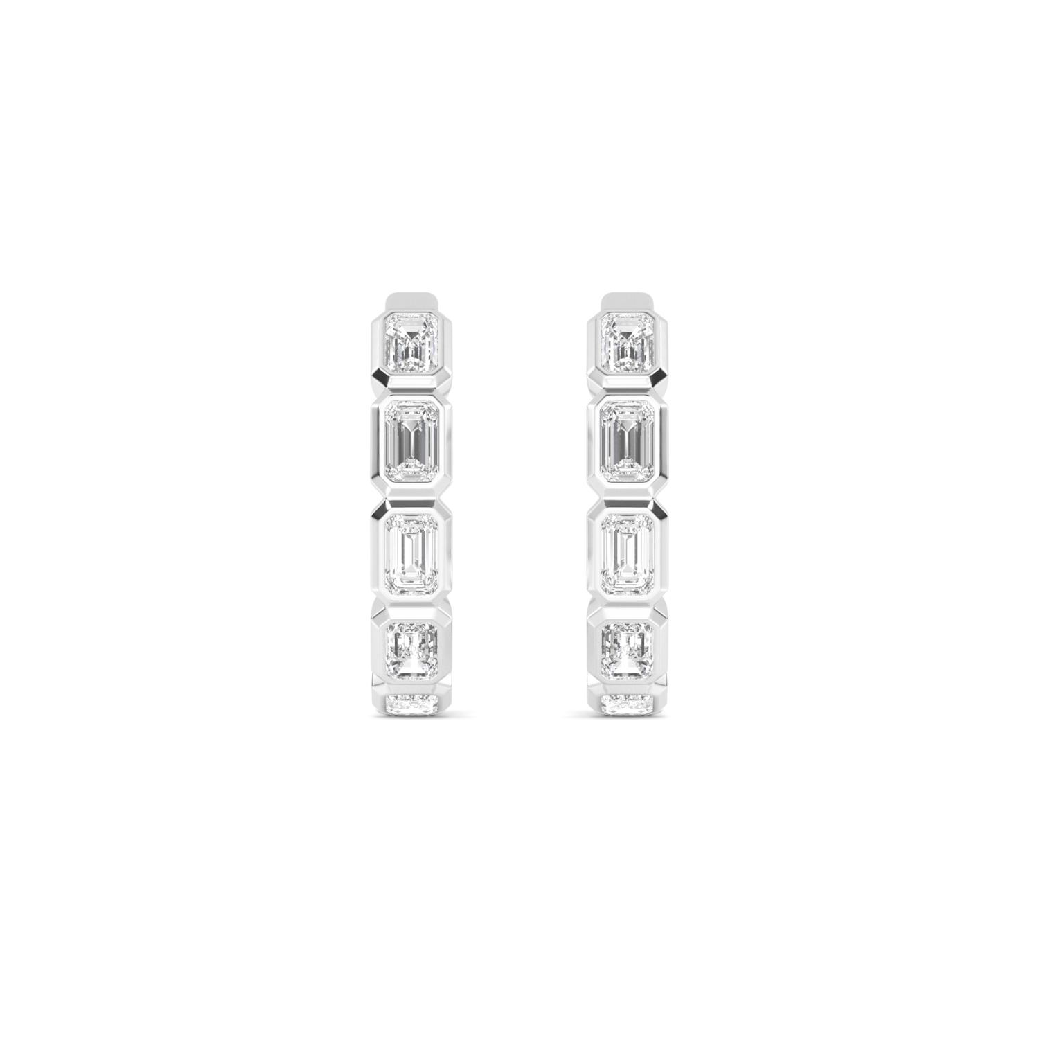 Knot, Emerald-Cut Bezel Hoops in White Gold, emerald, plain background