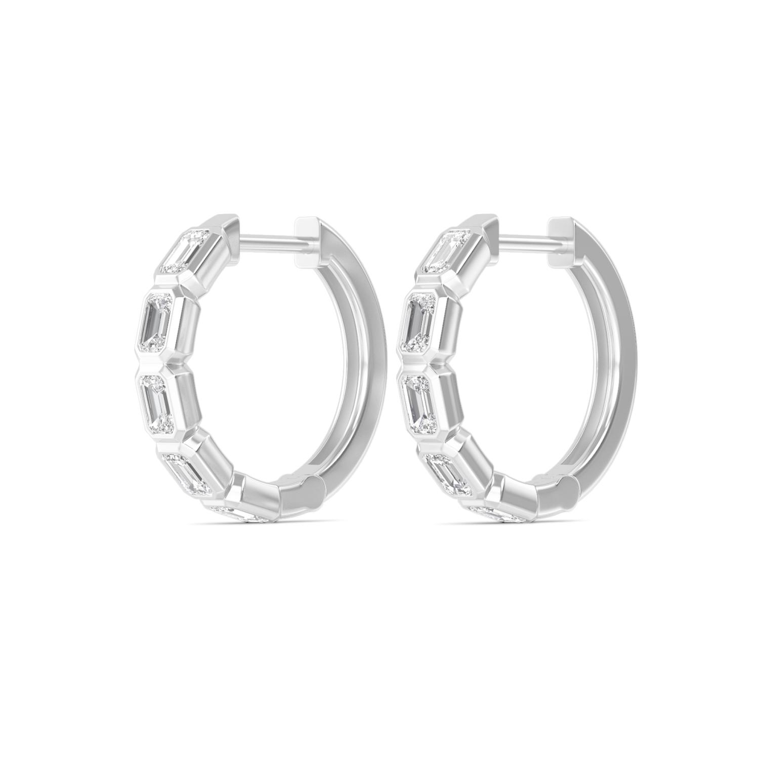 Knot, Emerald-Cut Bezel Hoops in White Gold, emerald, plain background, alternate view