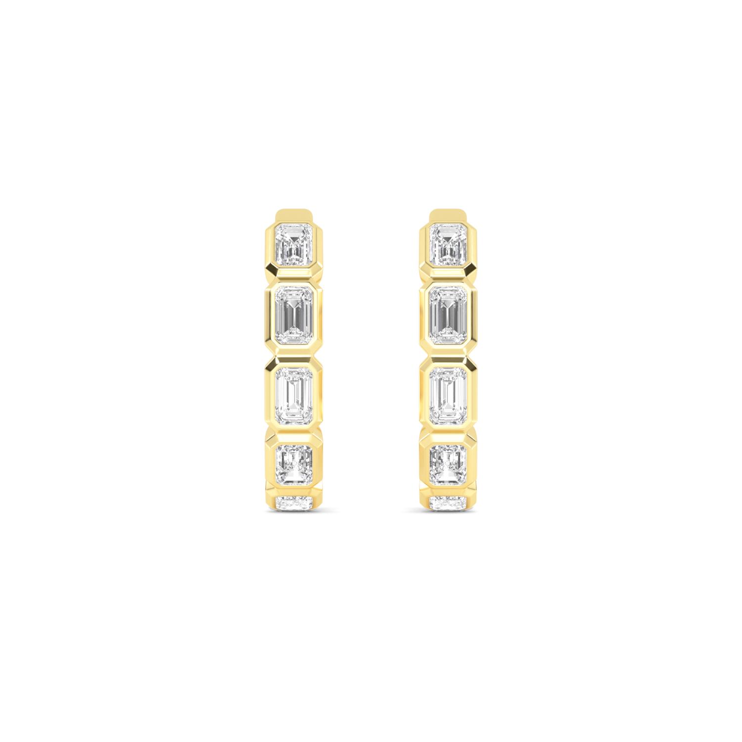 Carousel Emerald, Emerald-Cut Bezel Hoops in Yellow Gold, emerald, studio photo