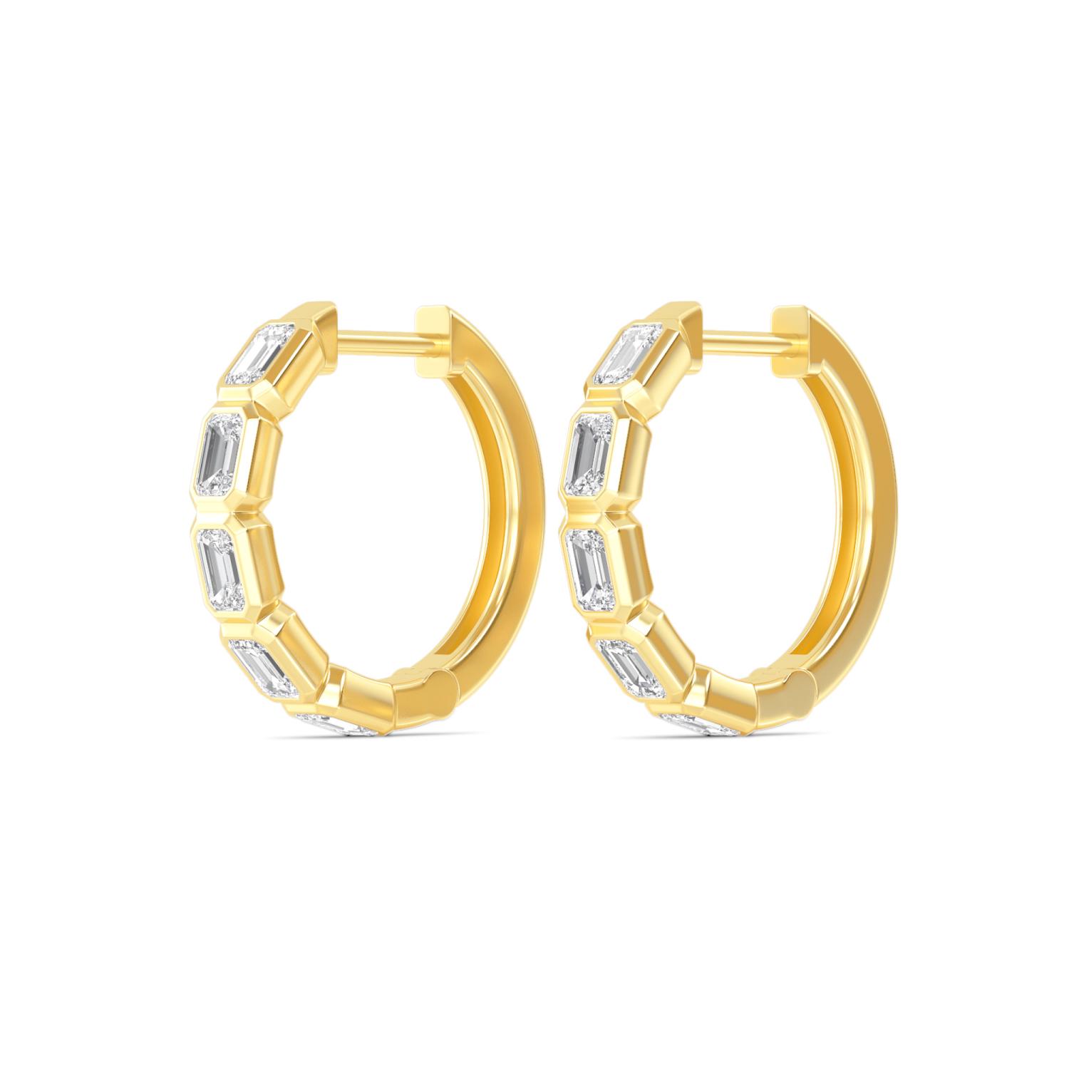 Carousel Emerald, Emerald-Cut Bezel Hoops in Yellow Gold, emerald, studio photo, alternate view