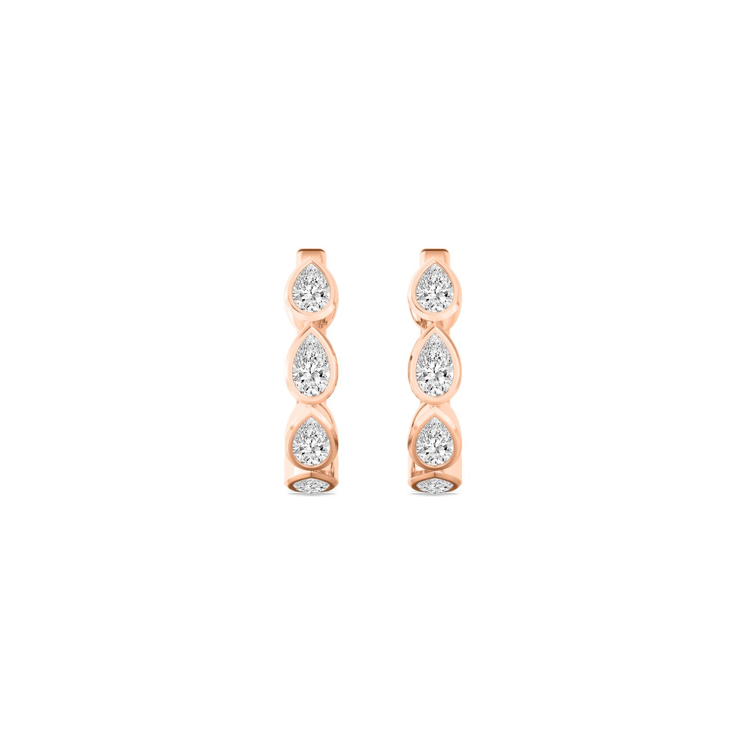 Carousel Pear, Pear Bezel Hoops in Rose Gold, pear, studio photo