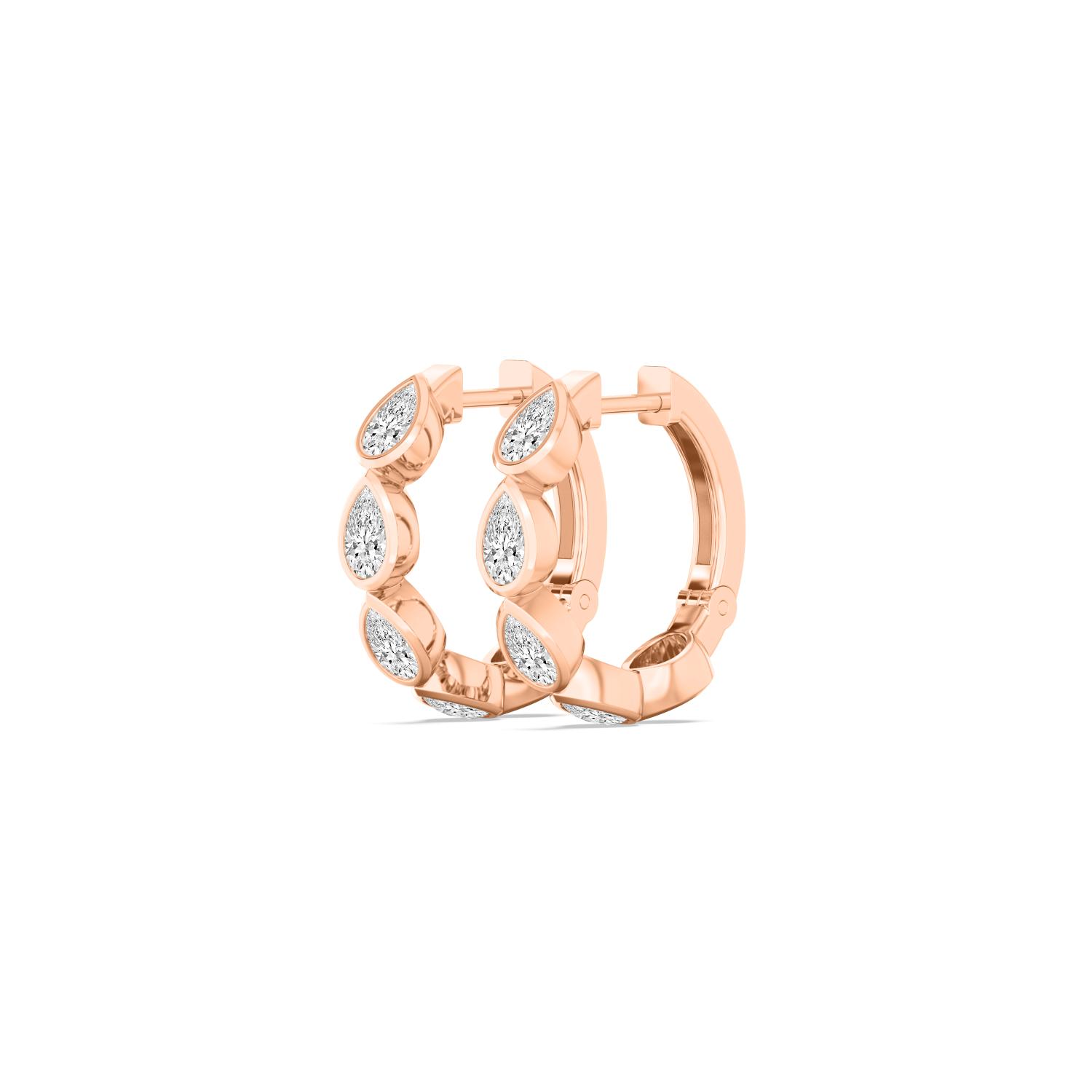 Carousel Pear, Pear Bezel Hoops in Rose Gold, pear, studio photo, alternate view