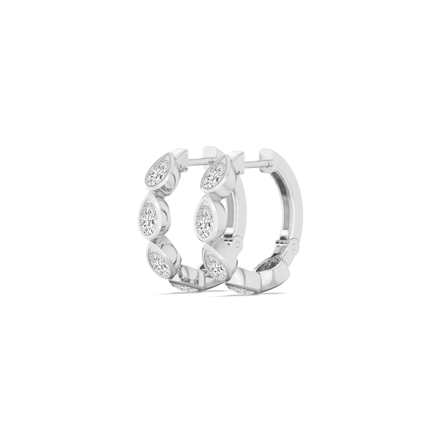 Lagoon, Pear Bezel Hoops in White Gold, pear, plain background, alternate view