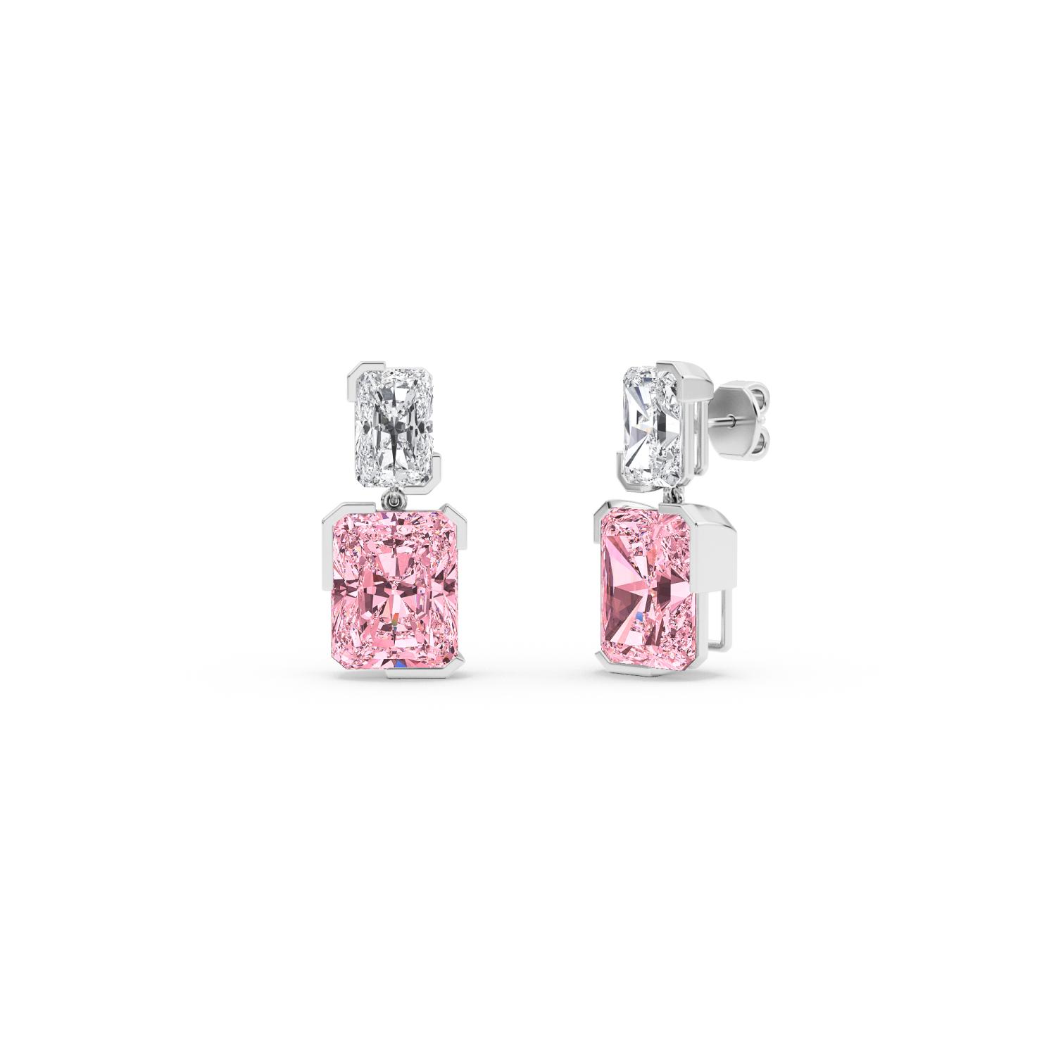 Rosalie, Pink Lab-Grown Diamond Drop Earrings in White Gold, plain background, alternate view