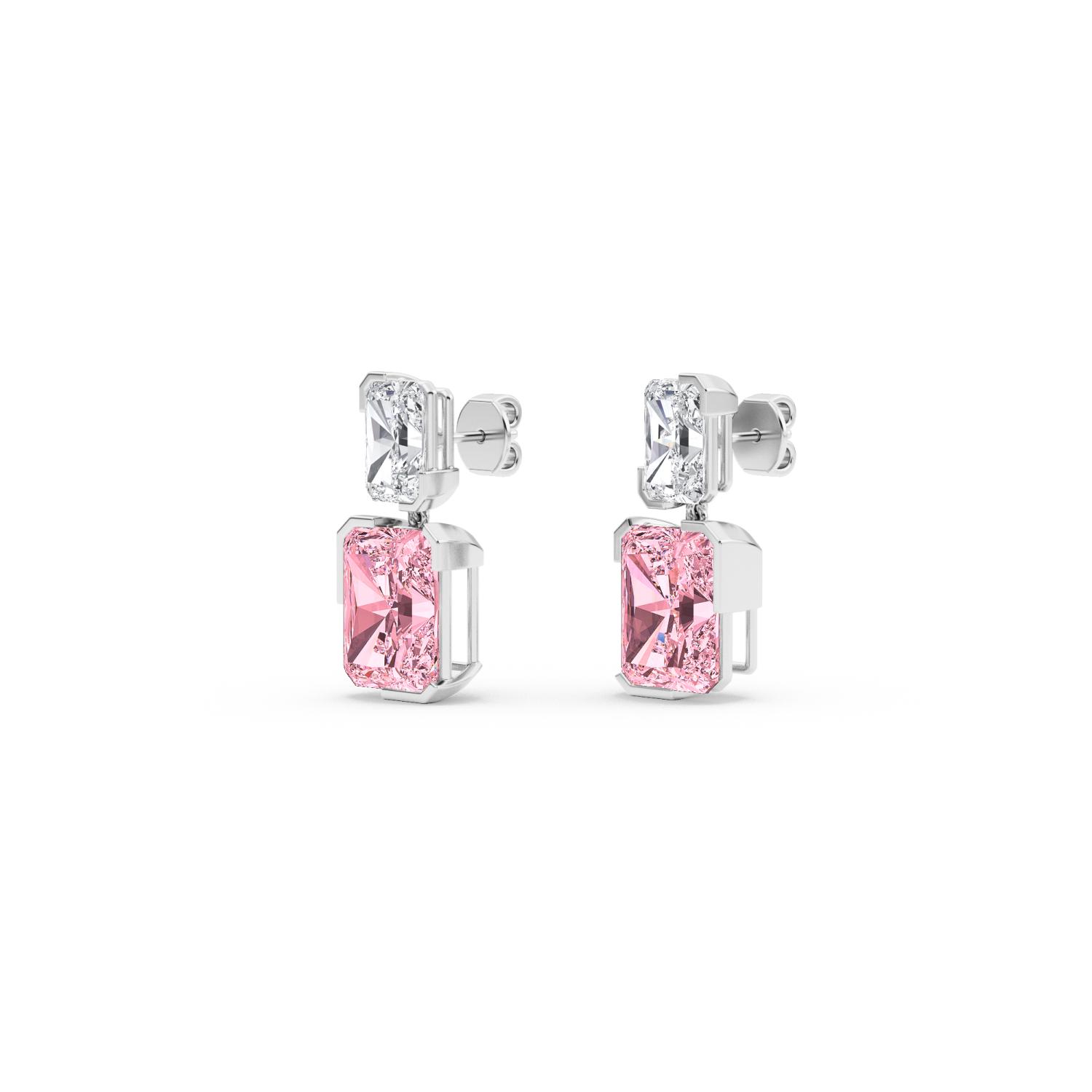 Rosalie, Pink Lab-Grown Diamond Drop Earrings in White Gold, plain background, alternate view