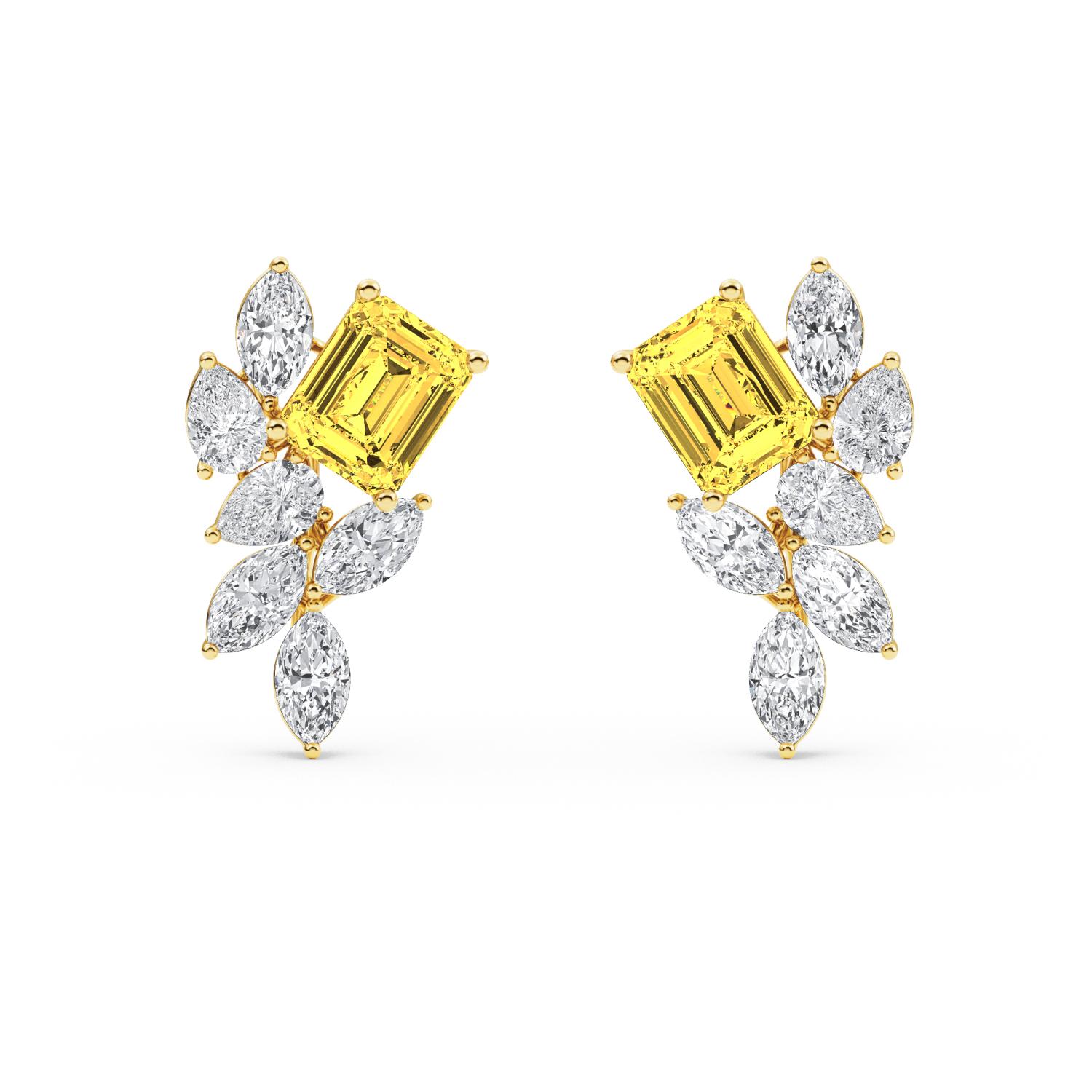 Soleil, Yellow Lab-Grown Diamond Drop Earrings in Yellow Gold, plain background