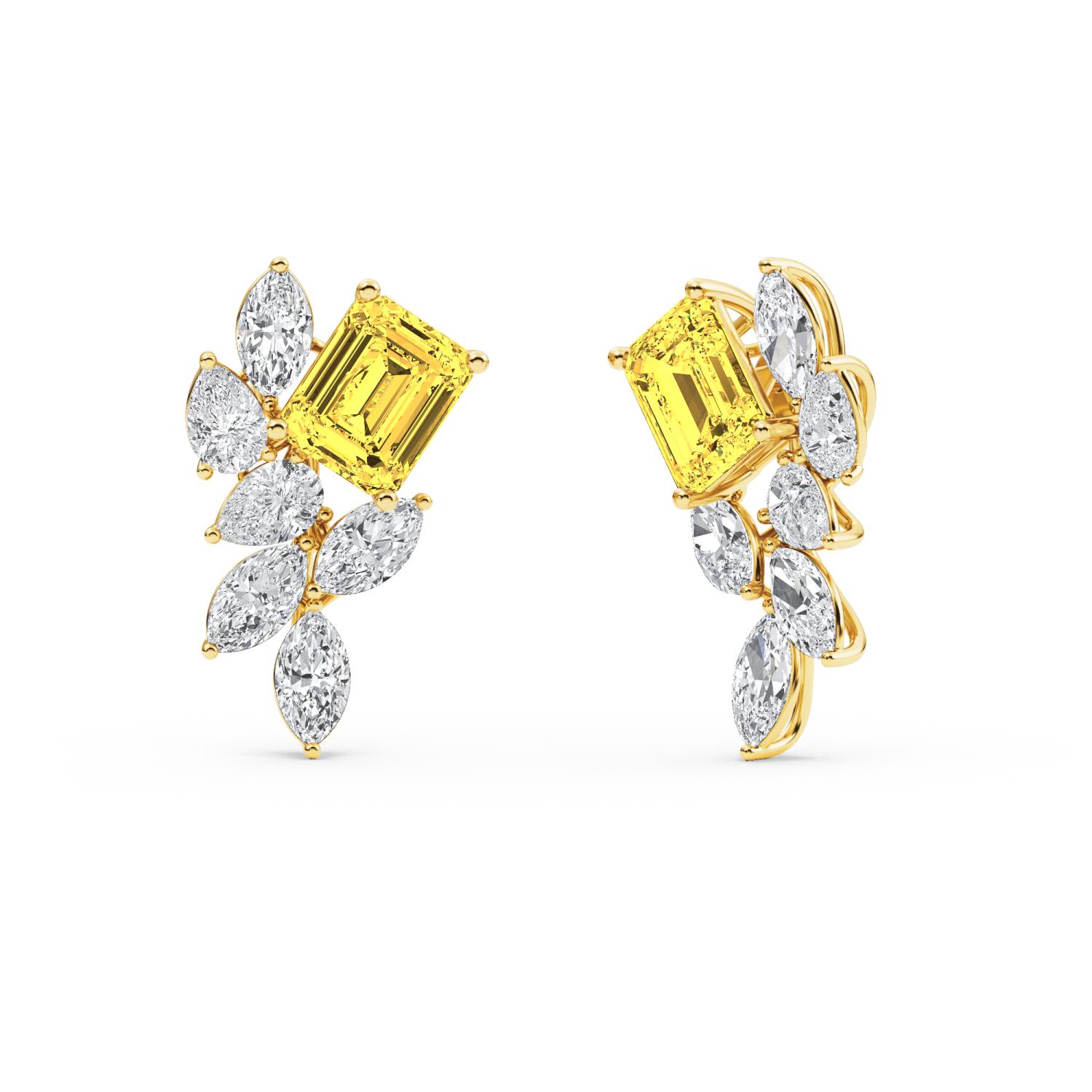 Soleil, Yellow Lab-Grown Diamond Drop Earrings in Yellow Gold, plain background, alternate view
