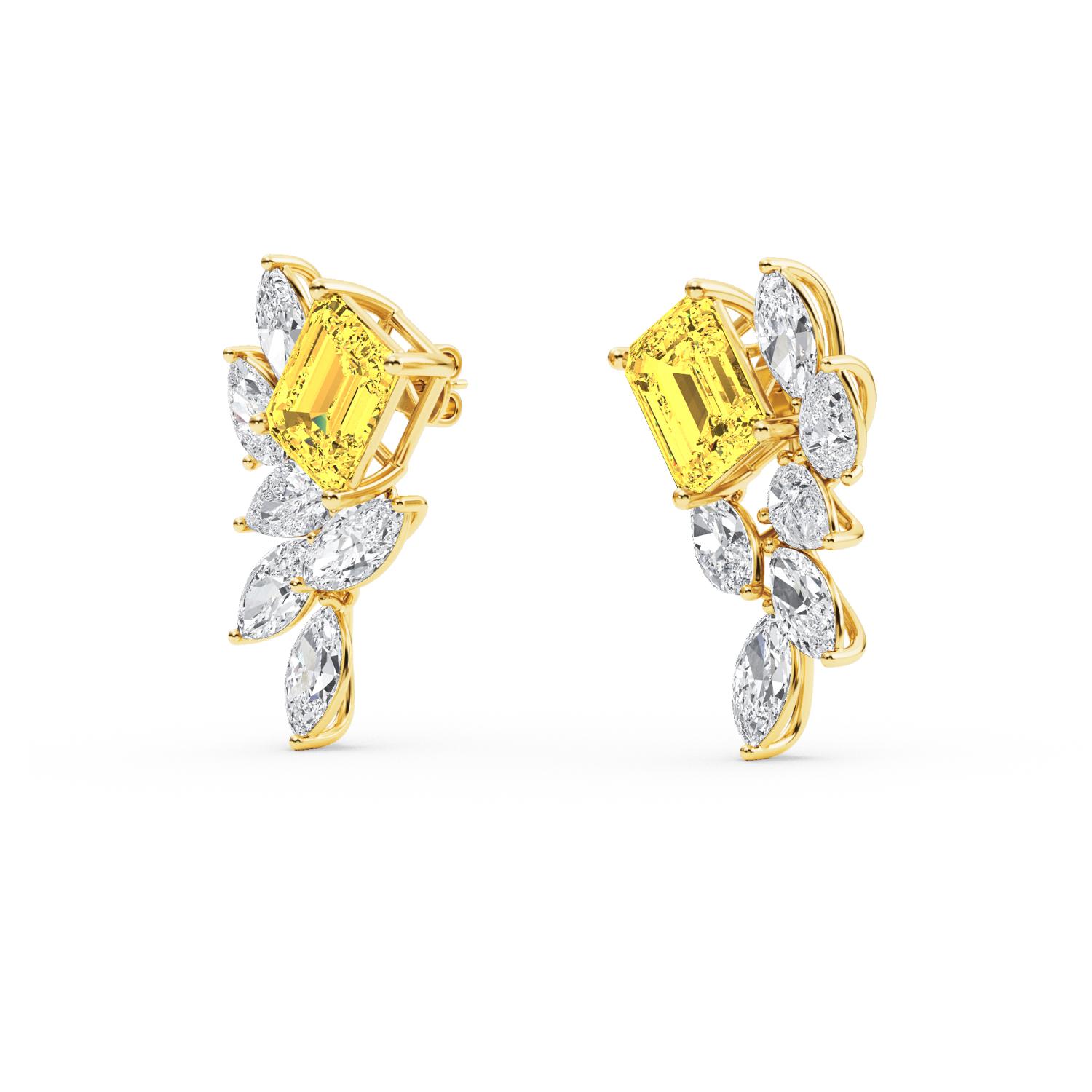 Soleil, Yellow Lab-Grown Diamond Drop Earrings in Yellow Gold, plain background, alternate view
