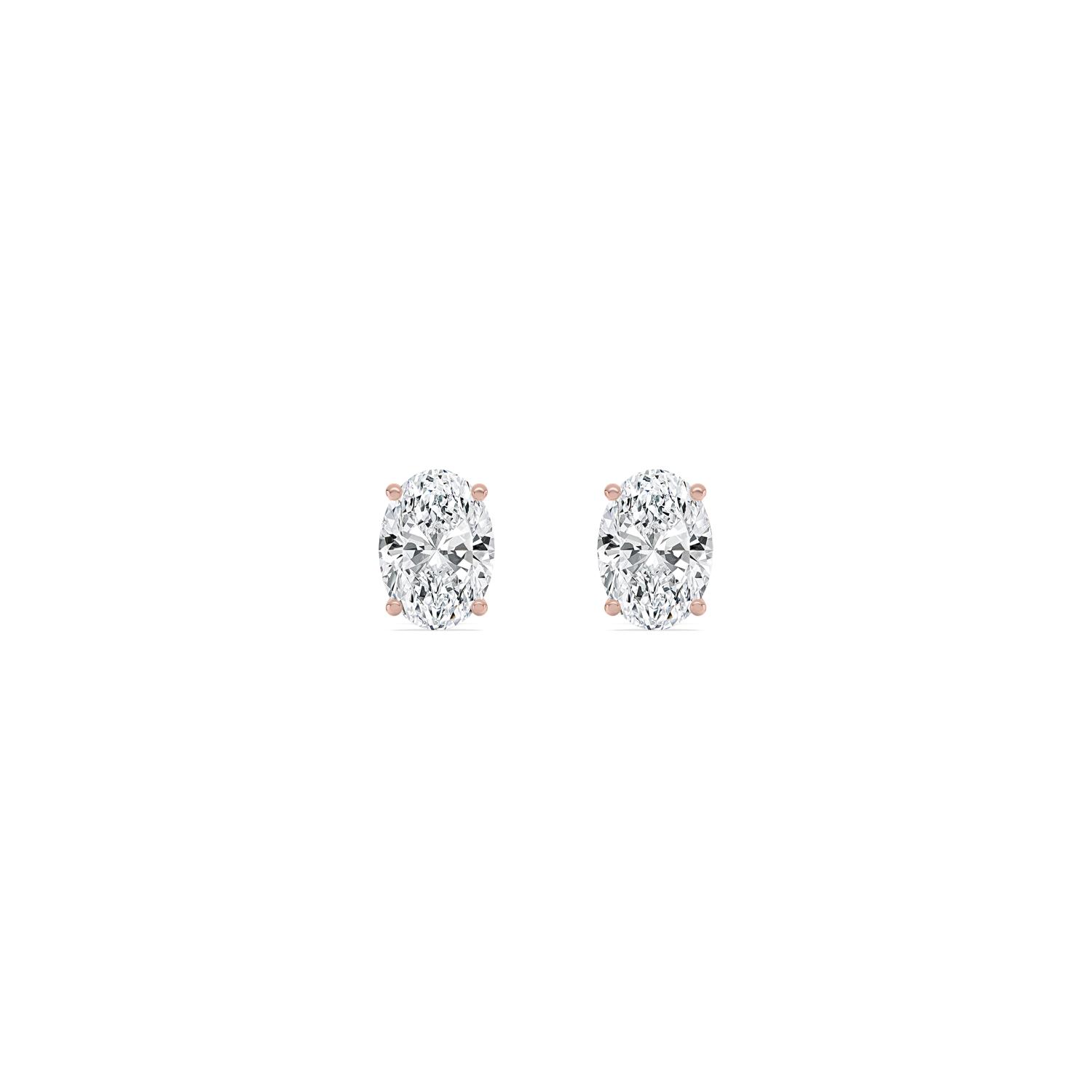 Noon, Four Prong Studs in Rose Gold, oval, plain background