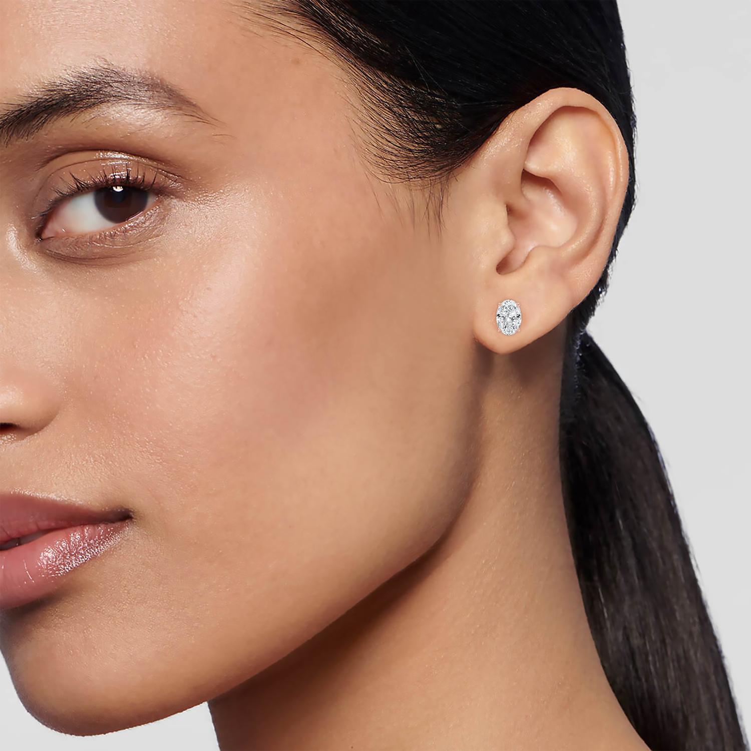 Noon, Four Prong Studs in Rose Gold, oval, plain background, alternate view
