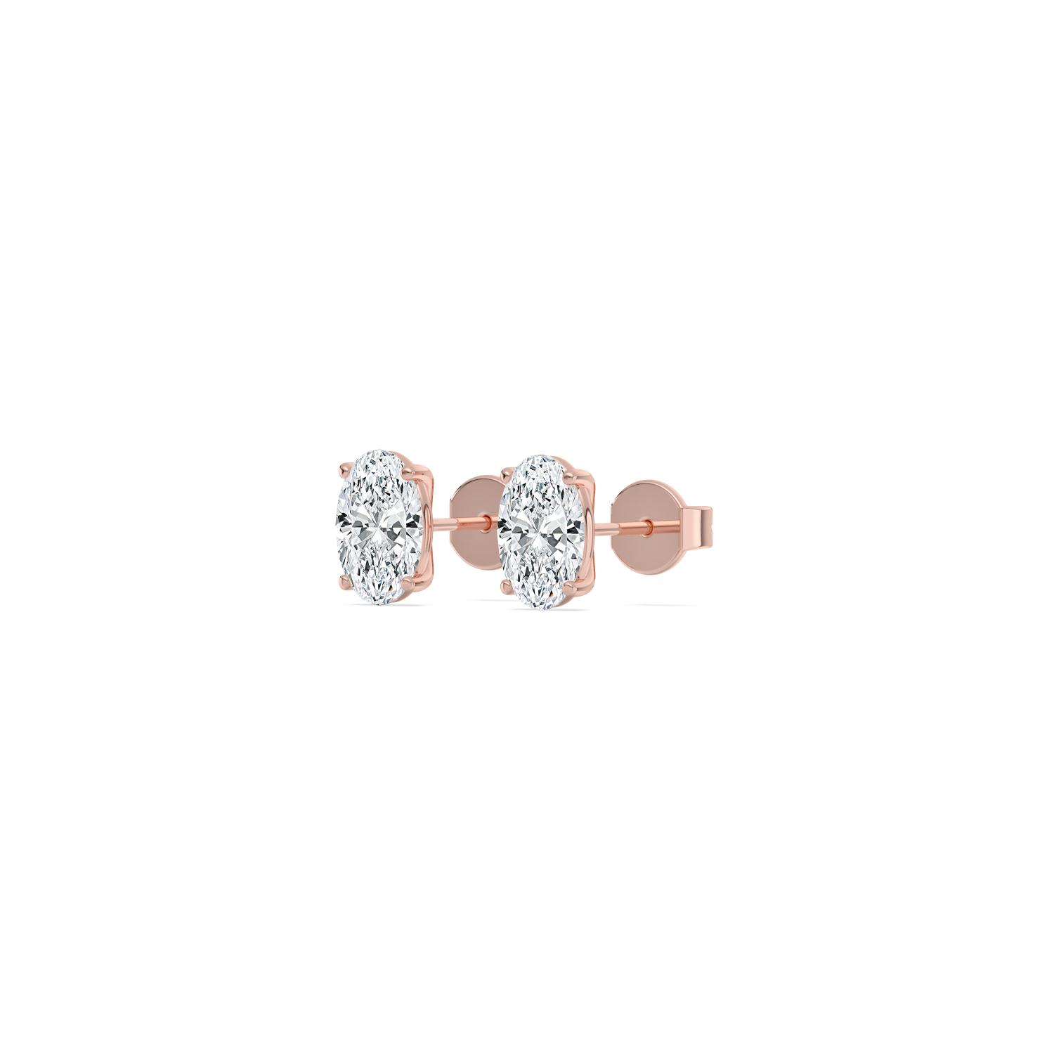 Noon, Four Prong Studs in Rose Gold, oval, plain background, alternate view