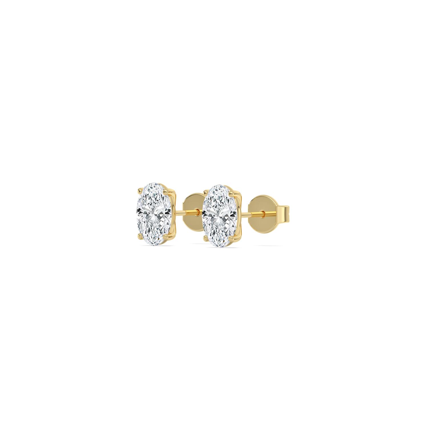 Noon, Four Prong Studs in Yellow Gold, oval, plain background, alternate view