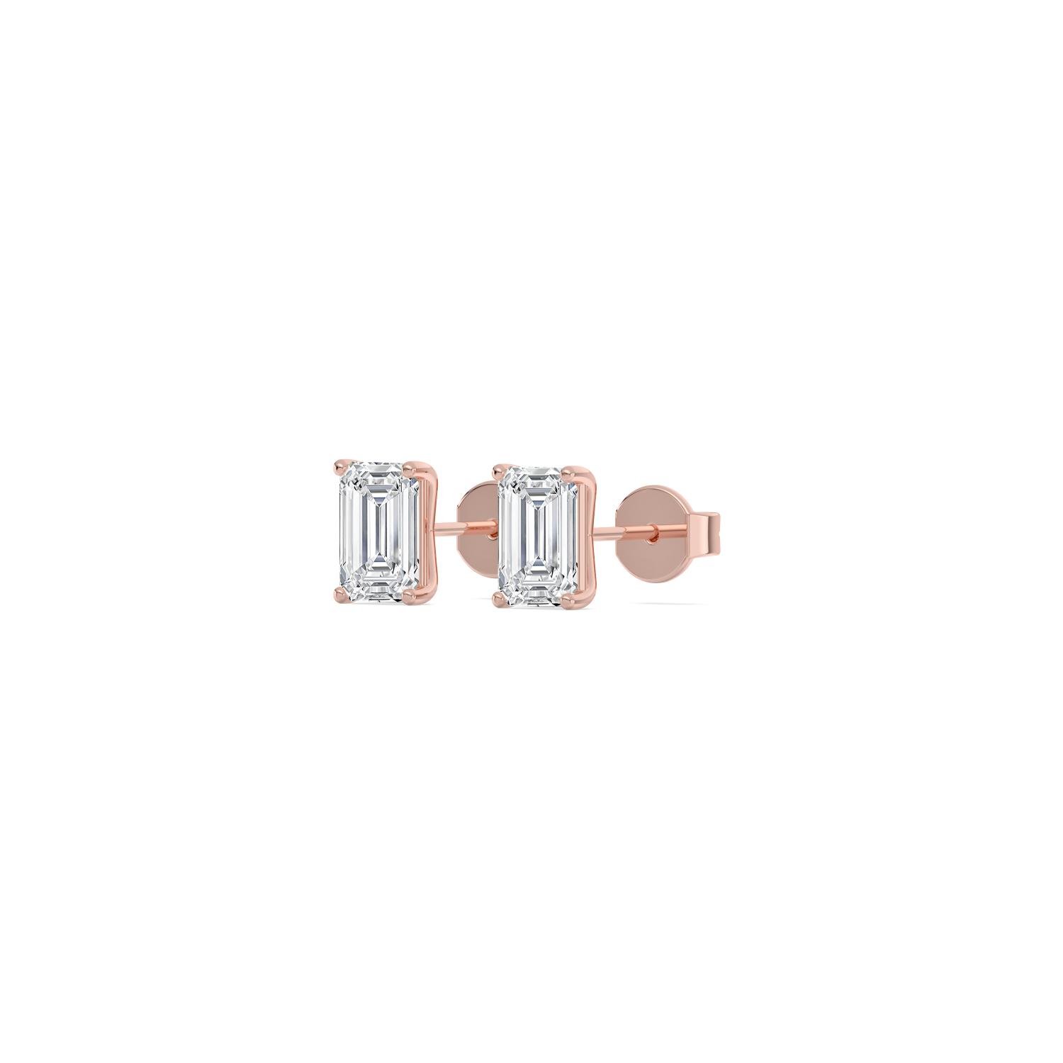 Bramble, Four Prong Studs, Emerald in Rose Gold, emerald, plain background, alternate view
