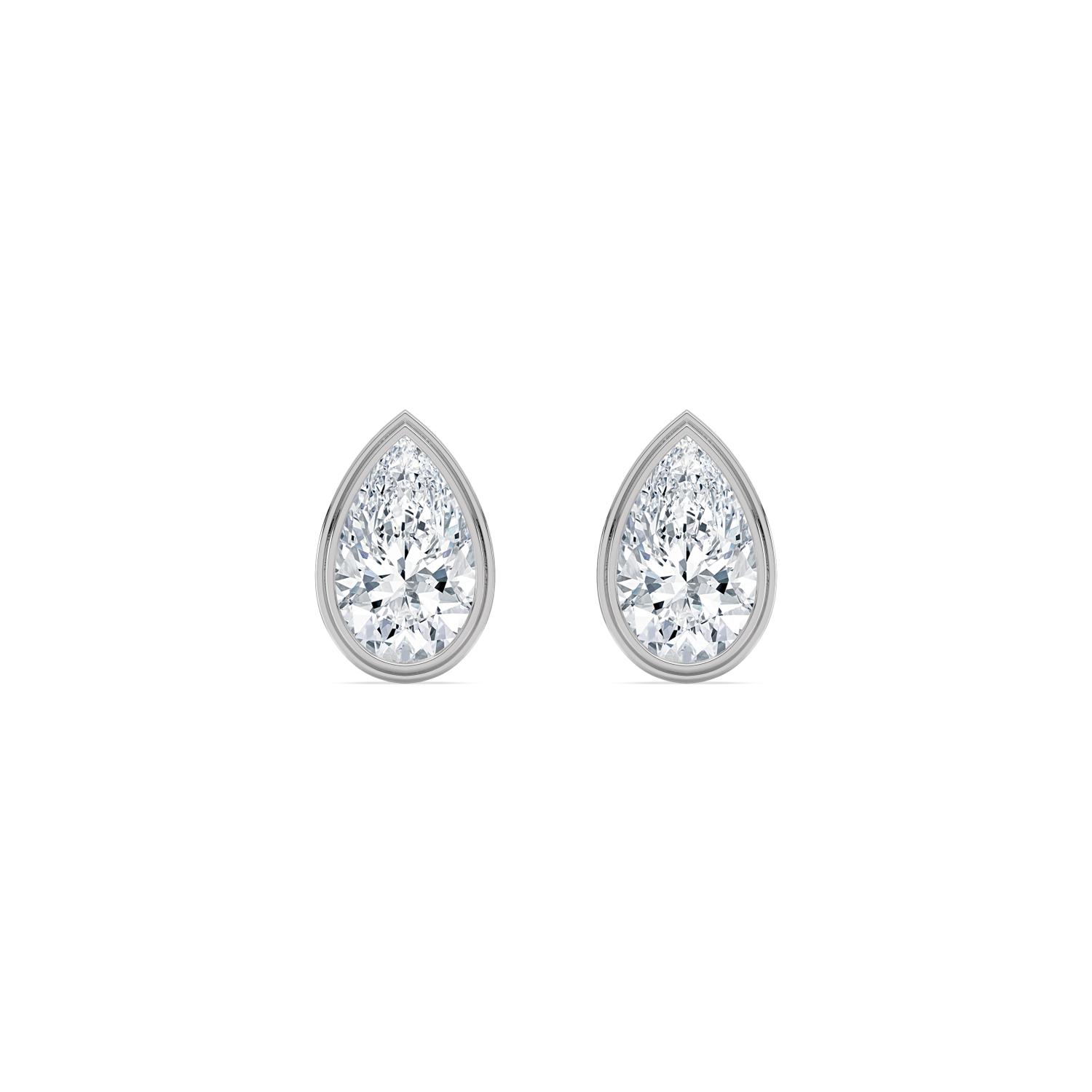 Rill, Pear Bezel Studs in White Gold, pear, plain background