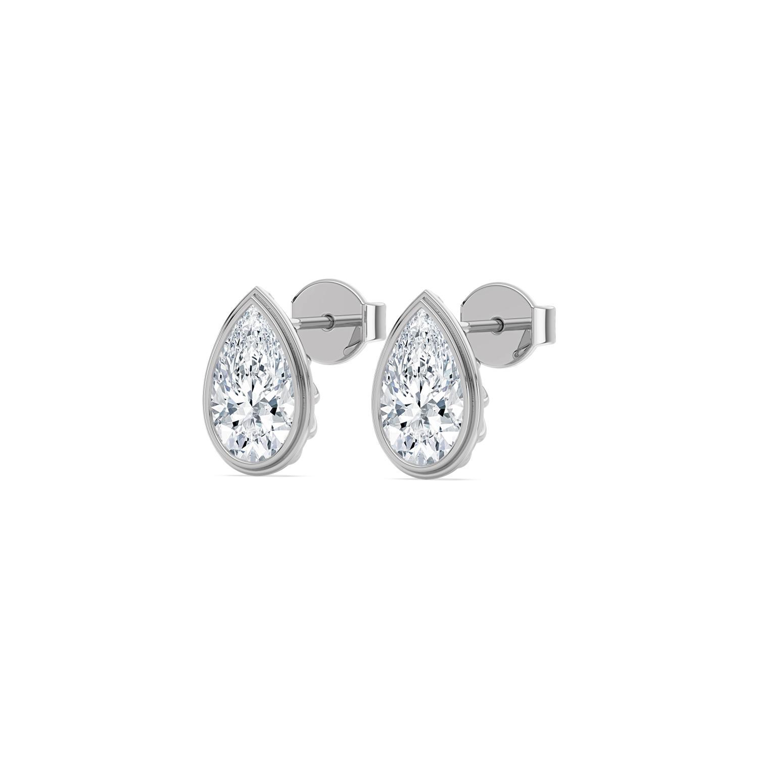 Rill, Pear Bezel Studs in White Gold, pear, plain background, alternate view