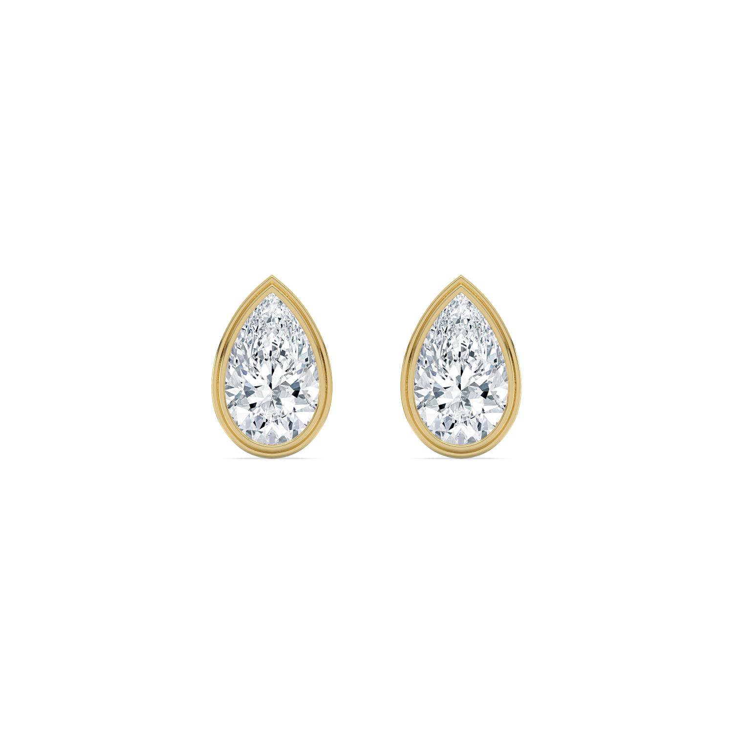 Rill, Pear Bezel Studs in Yellow Gold, pear, plain background