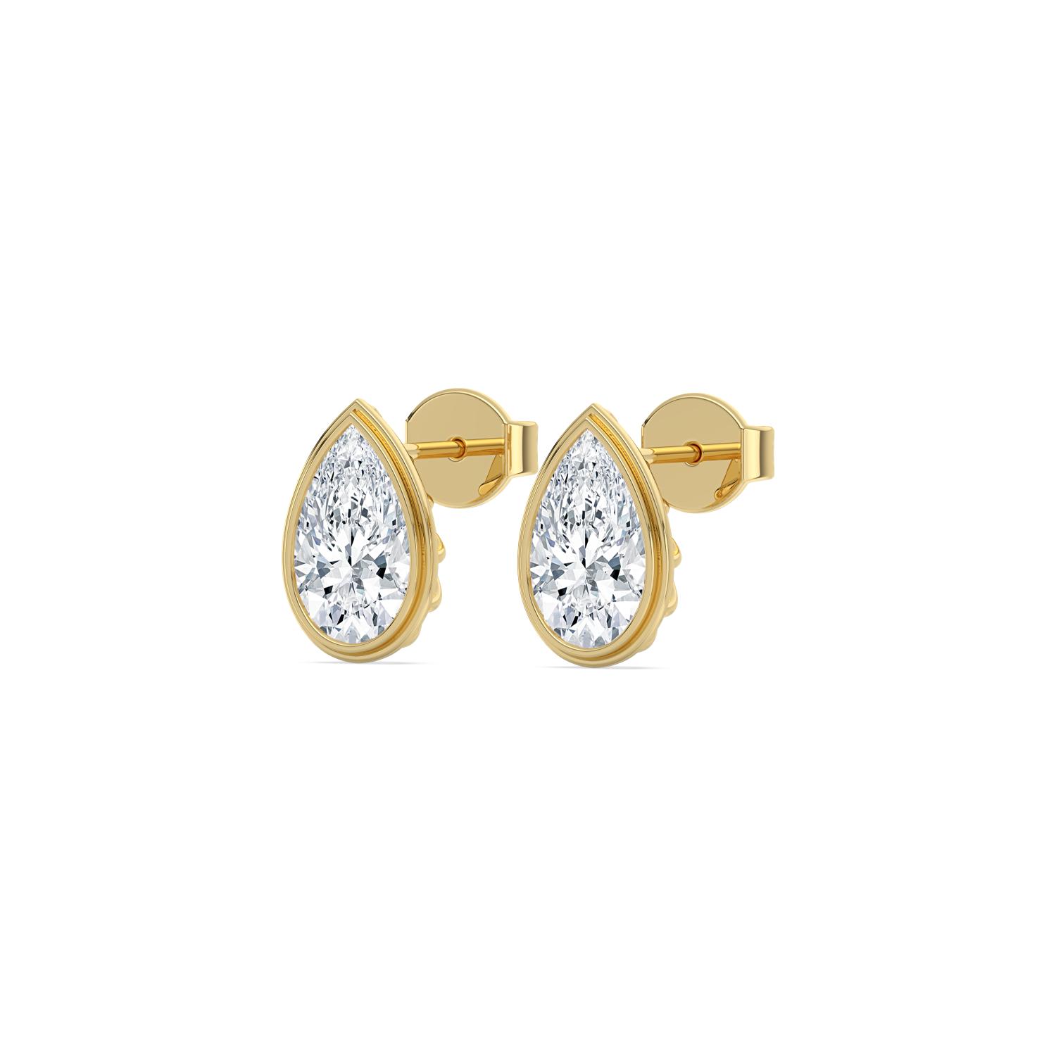 Rill, Pear Bezel Studs in Yellow Gold, pear, plain background, alternate view