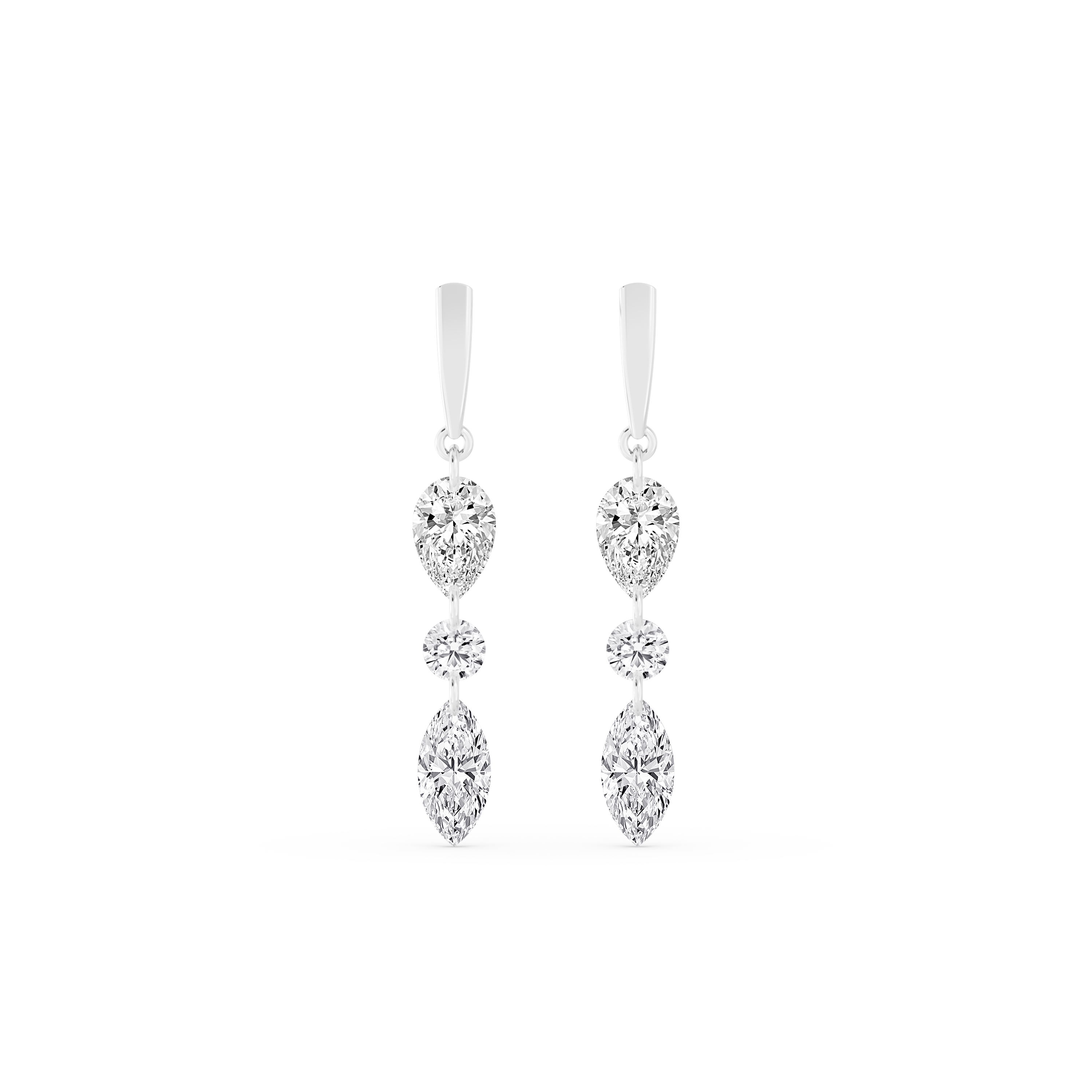 Rosalind, Pear, Round and Marquise Drops in White Gold, mixed, plain background