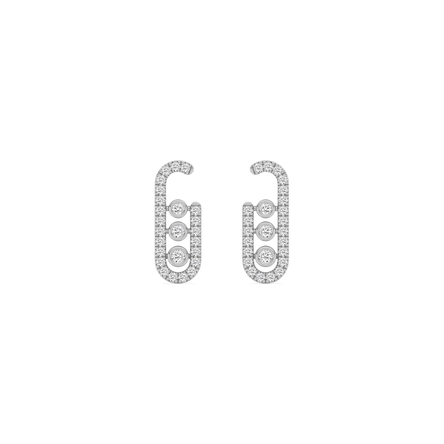 Beatrix, Pavé Frame Studs with Three Bezel Rounds in White Gold, round, plain background