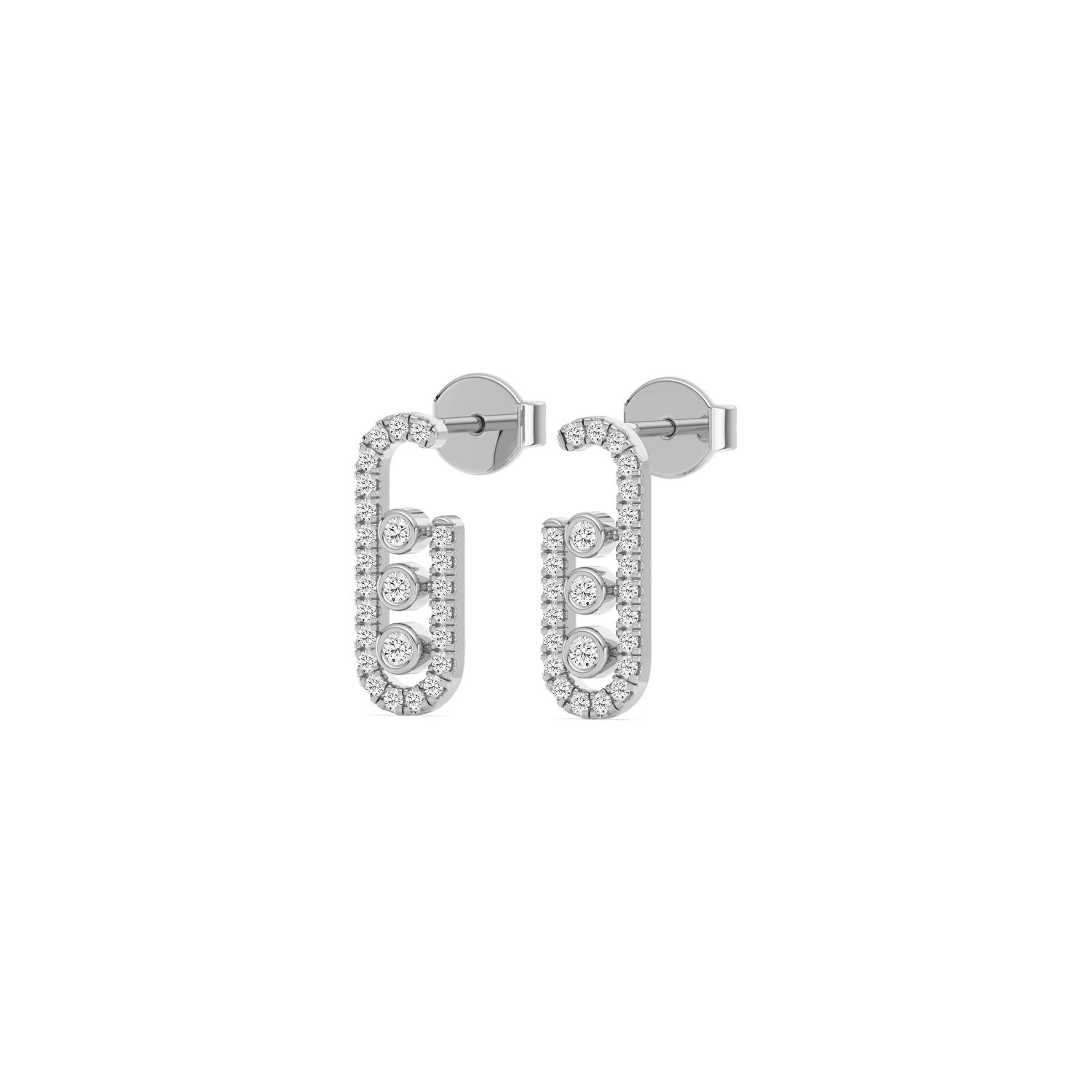 Beatrix, Pavé Frame Studs with Three Bezel Rounds in White Gold, round, plain background, alternate view