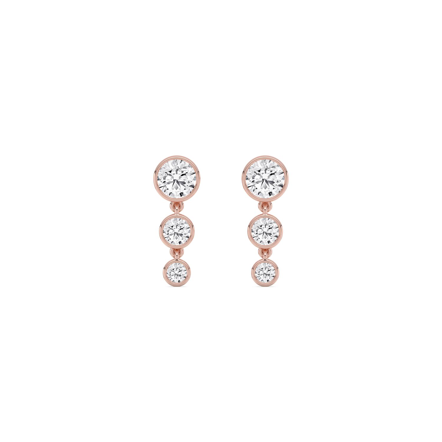 Cordelia, Three Bezel Drops in Rose Gold, round, plain background