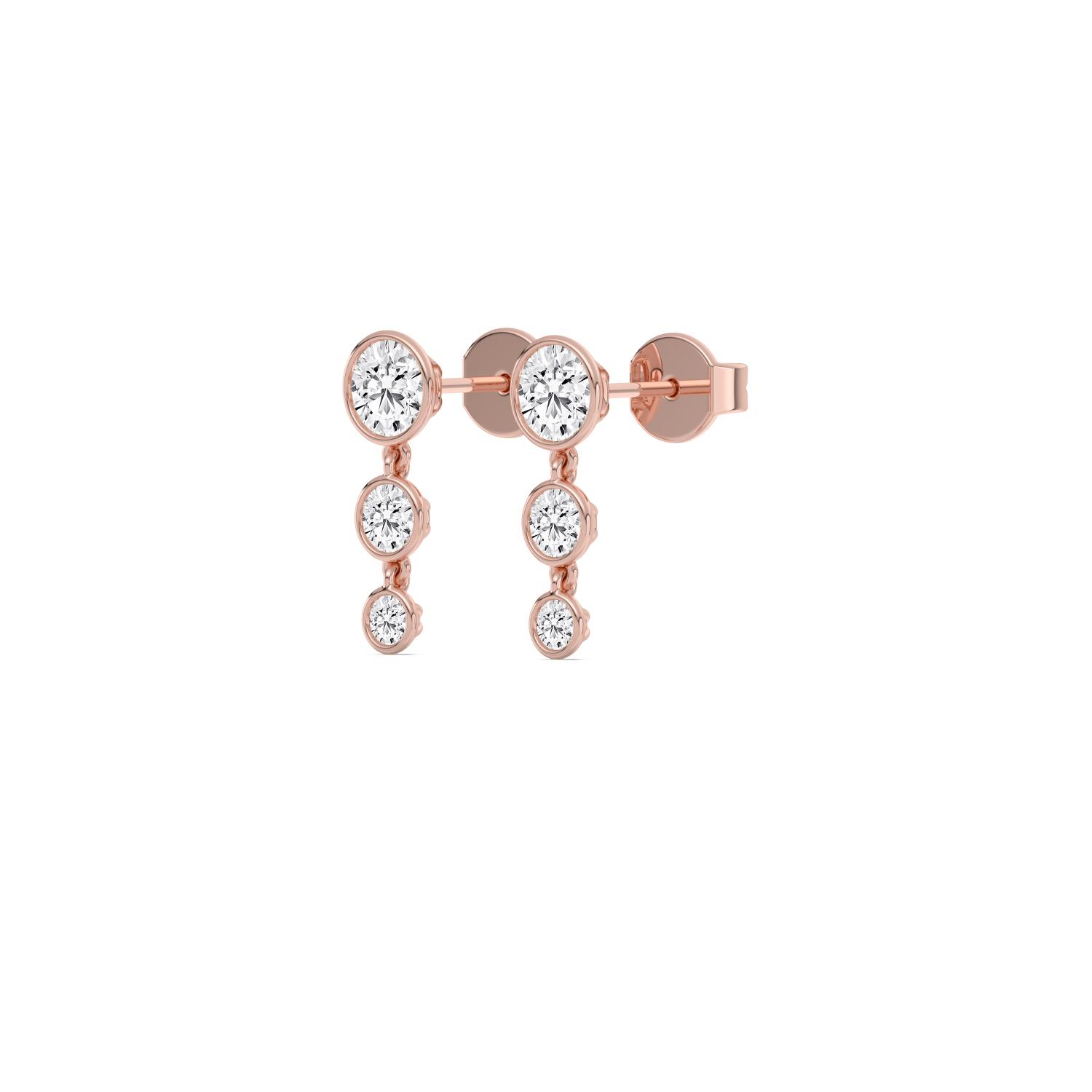 Cordelia, Three Bezel Drops in Rose Gold, round, plain background, alternate view