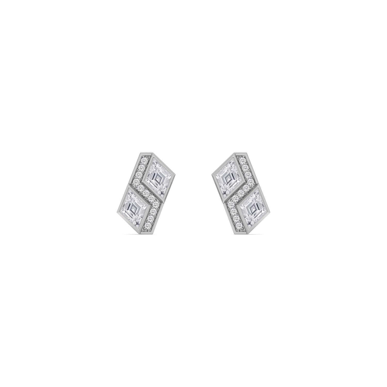 Eleanor, Double Kite Studs with Pavé Line in White Gold, kite, plain background