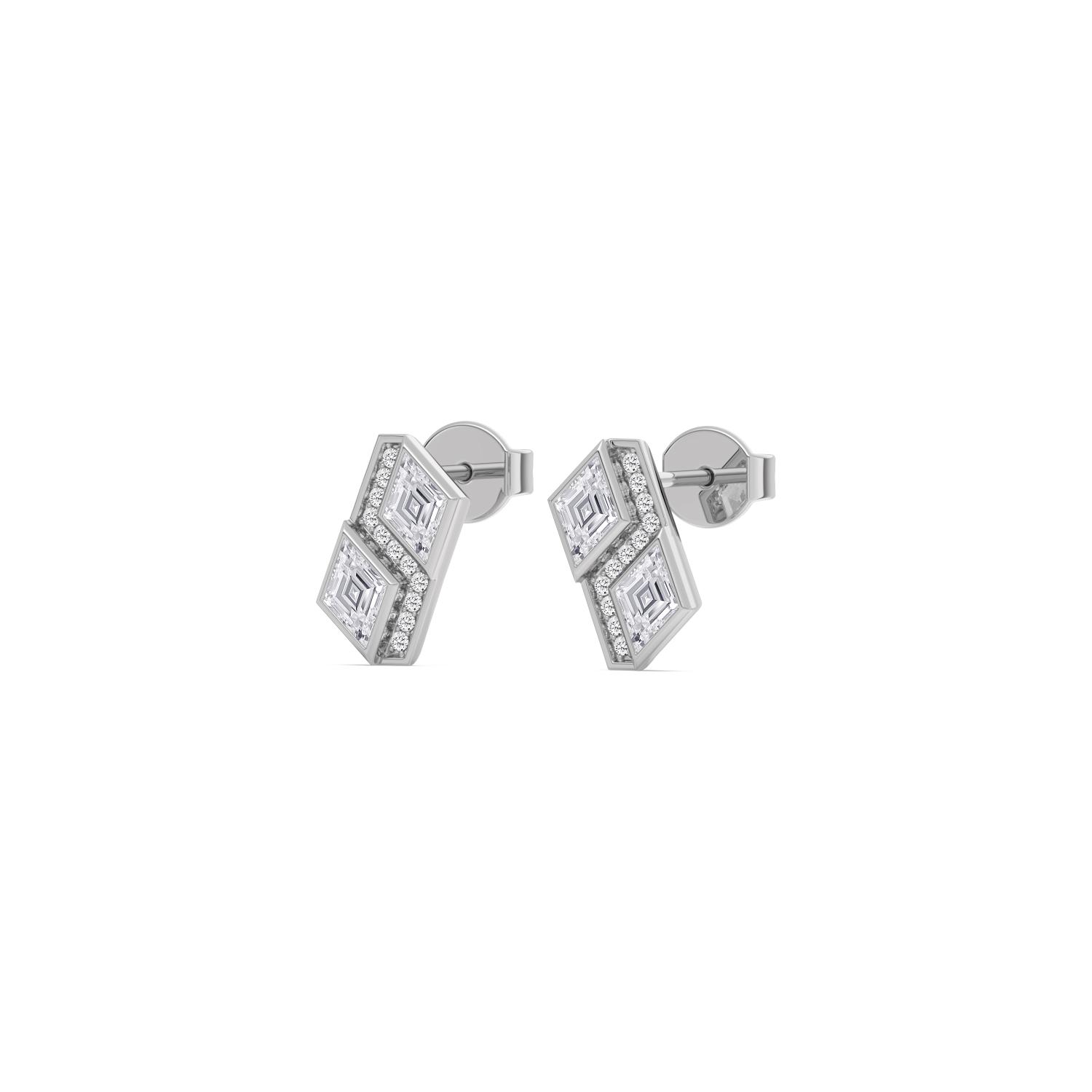 Eleanor, Double Kite Studs with Pavé Line in White Gold, kite, plain background, alternate view