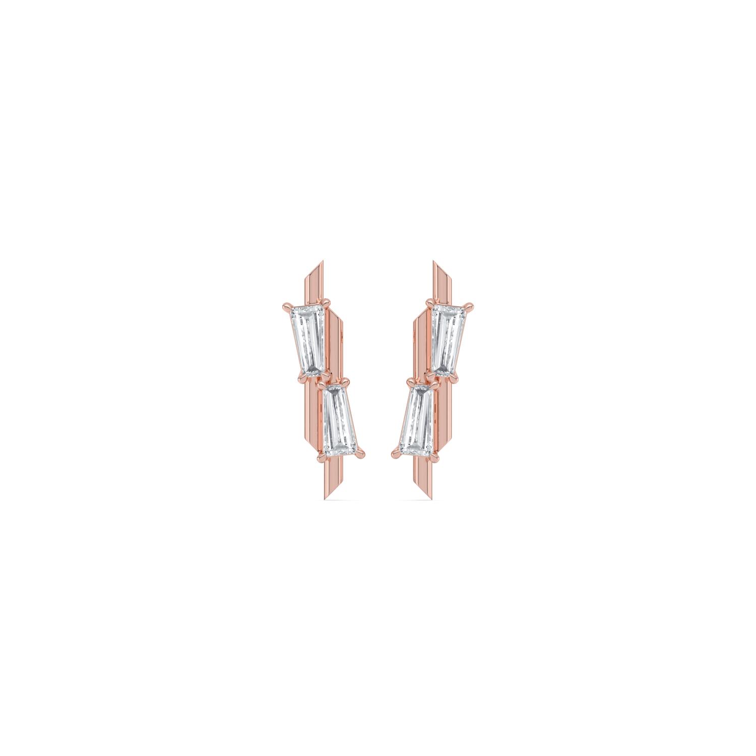 Genevieve, Tapered Baguette Climber Studs in Rose Gold, baguette, plain background