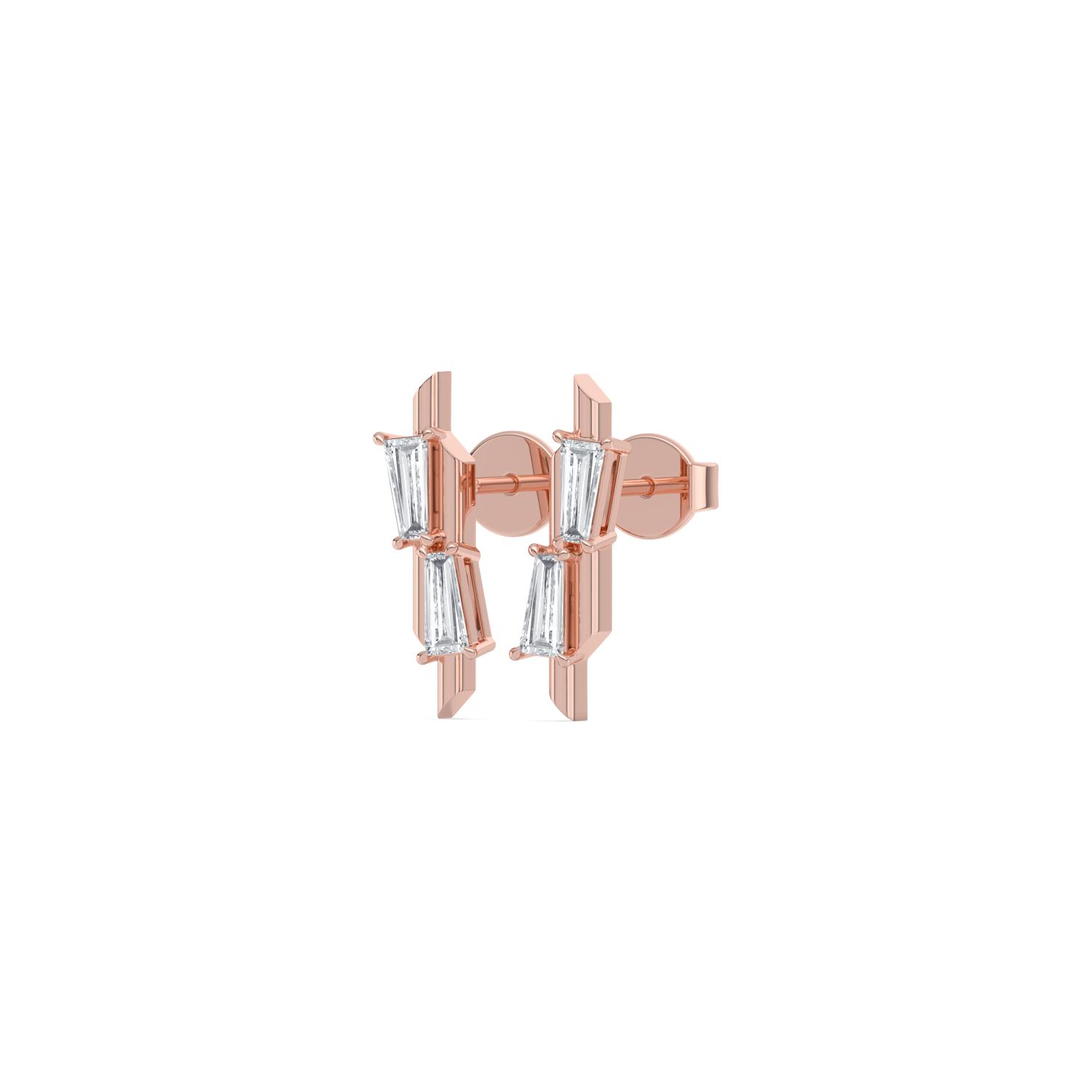 Genevieve, Tapered Baguette Climber Studs in Rose Gold, baguette, plain background, alternate view
