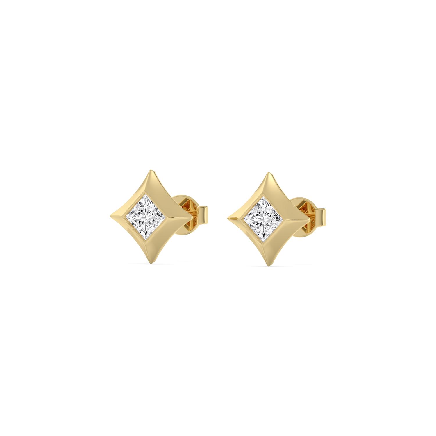 Vivienne, Princess Studs in a Star Setting in Yellow Gold, princess, plain background, alternate view