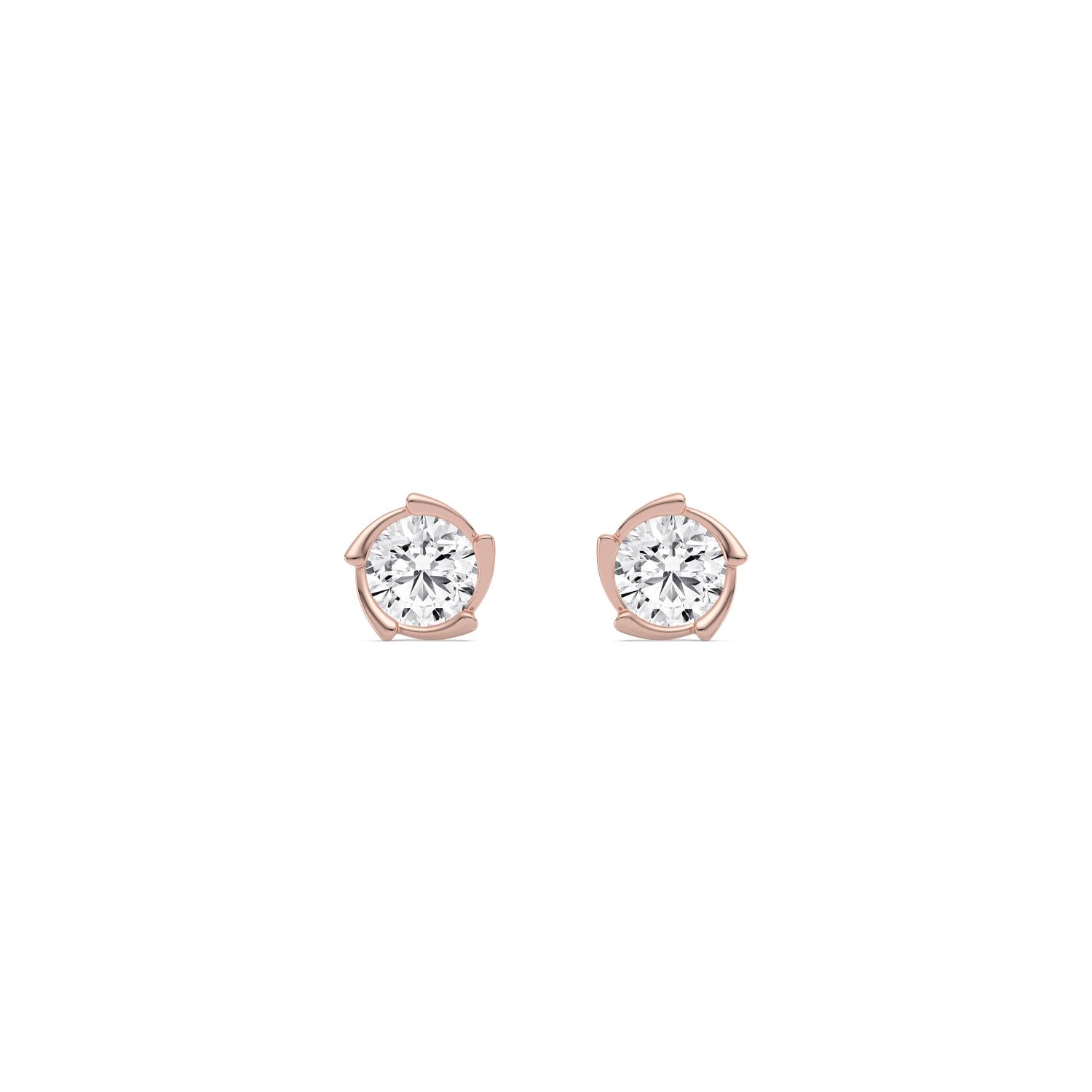 Annabel, Round Studs in a Three Part Bezel in Rose Gold, round, plain background
