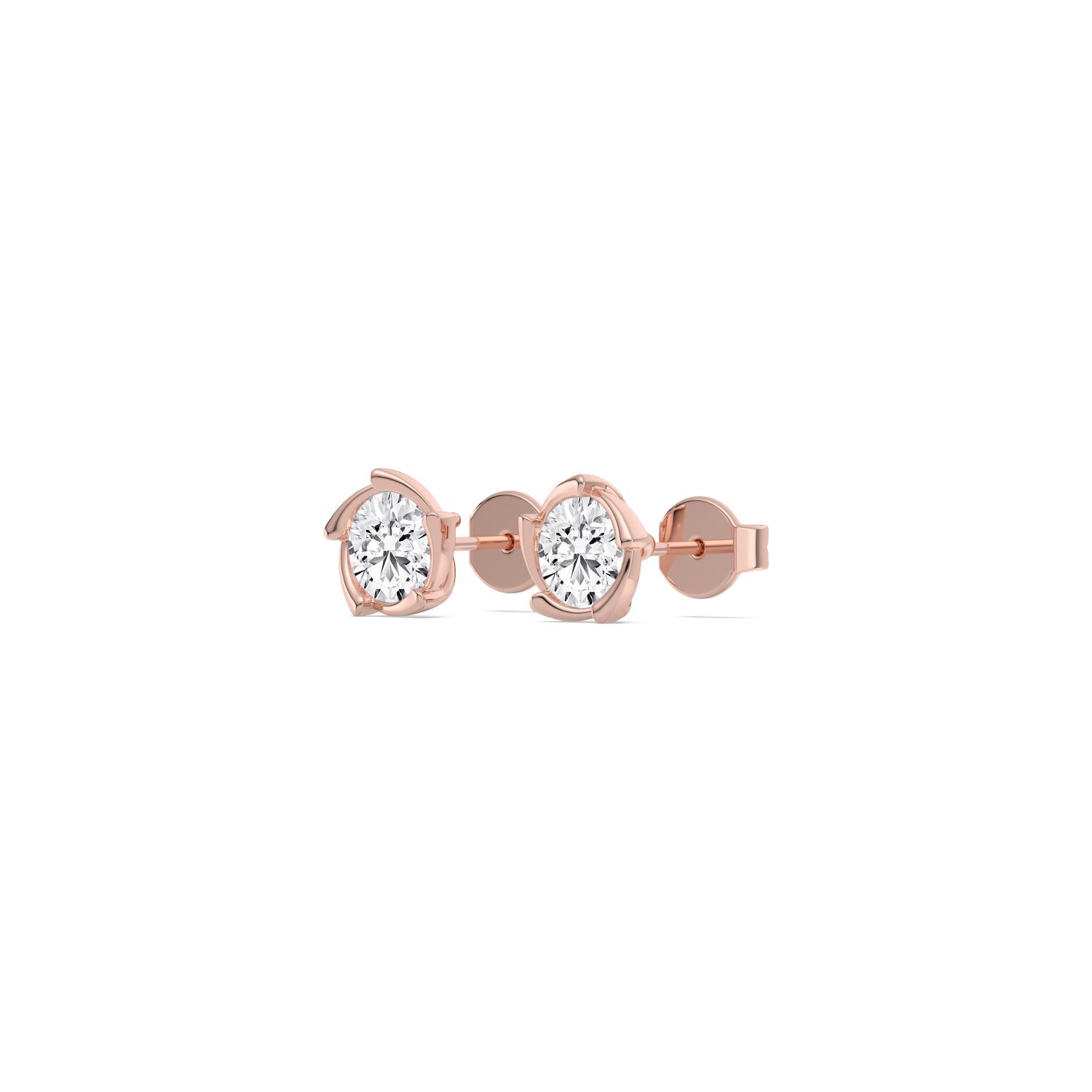 Annabel, Round Studs in a Three Part Bezel in Rose Gold, round, plain background, alternate view