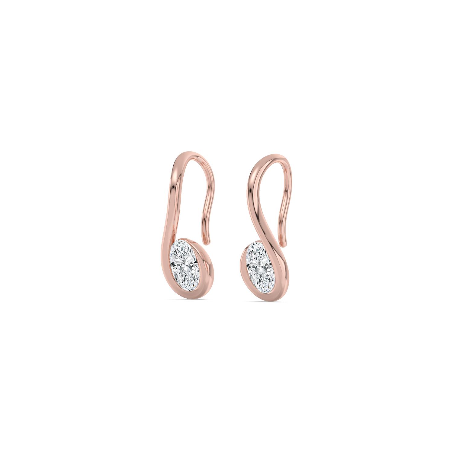Camille, Oval Bezel Drops on a Hook in Rose Gold, oval, plain background, alternate view