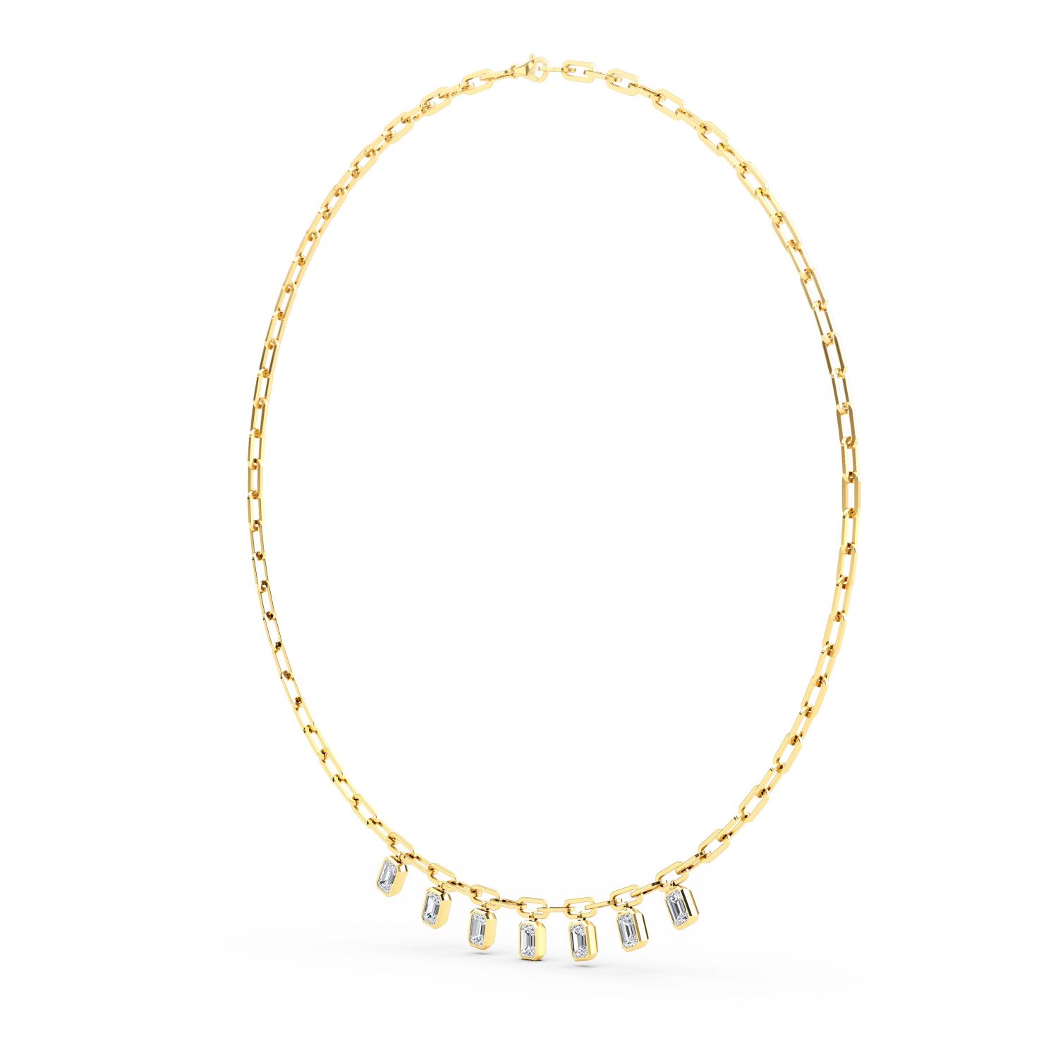 Postscript, Emerald-Cut Charm Necklace in Yellow Gold, emerald, plain background, alternate view