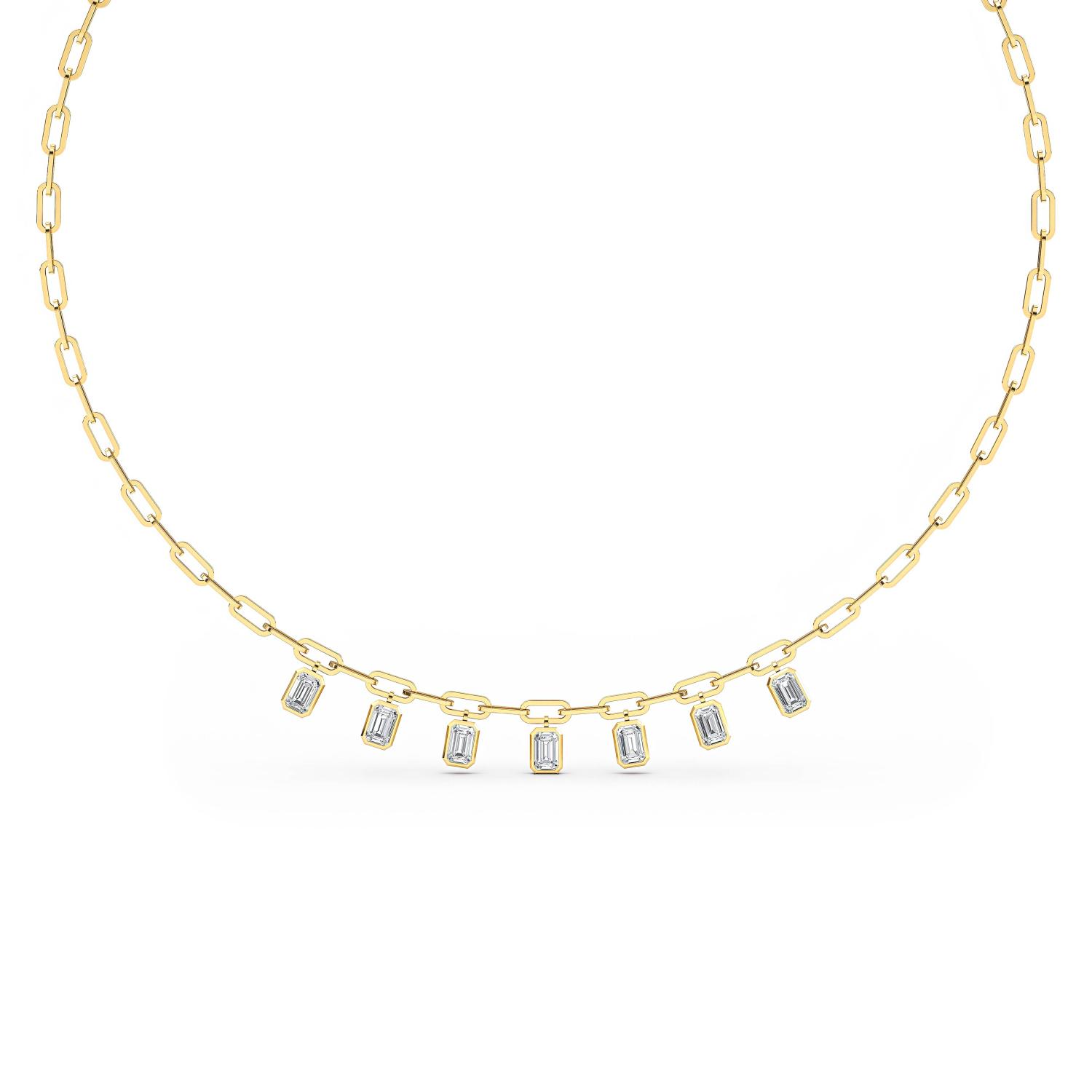 Postscript, Emerald-Cut Charm Necklace in Yellow Gold, emerald, plain background, alternate view
