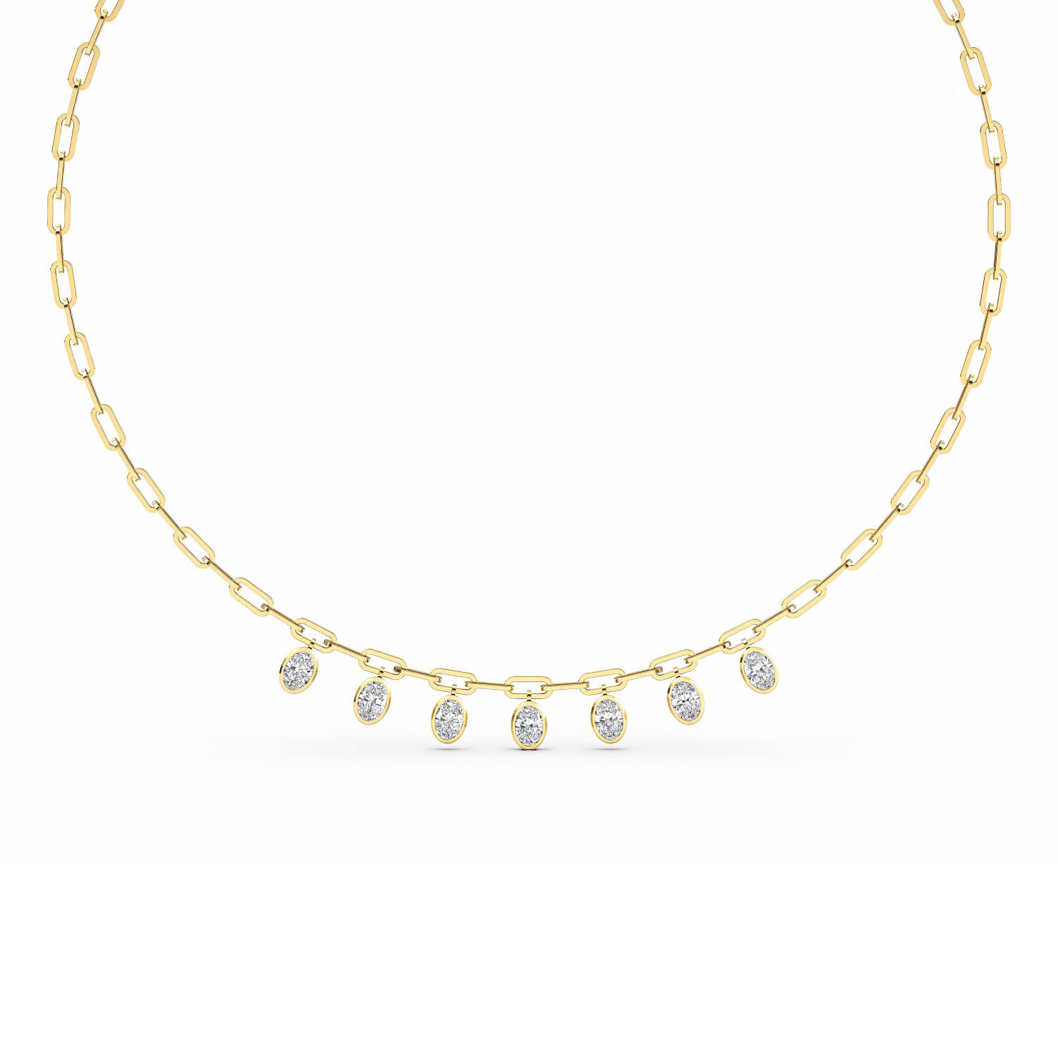 Garland, Oval Drop Paperclip Necklace in Yellow Gold, oval, plain background, alternate view