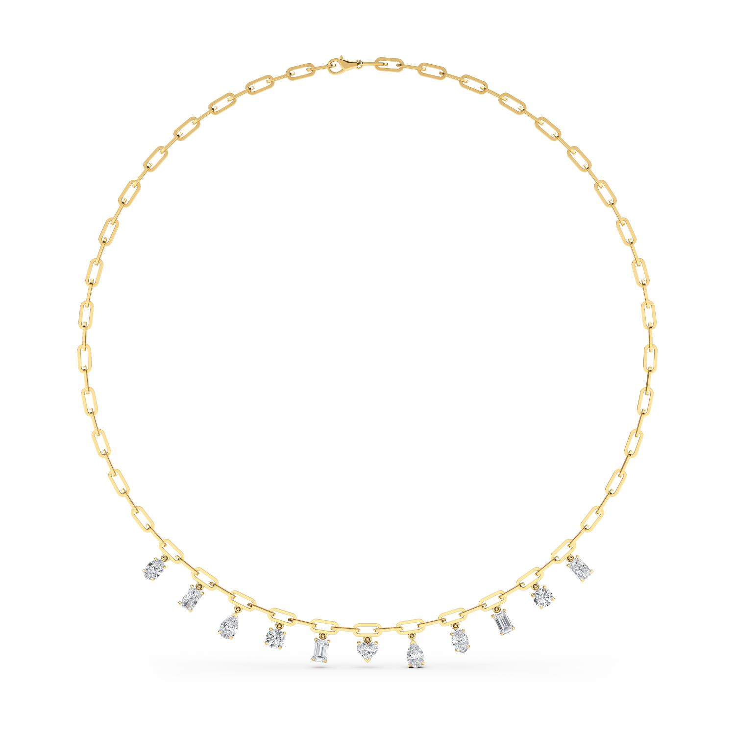 Trace, Paperclip Drop Necklace in Yellow Gold, round, plain background