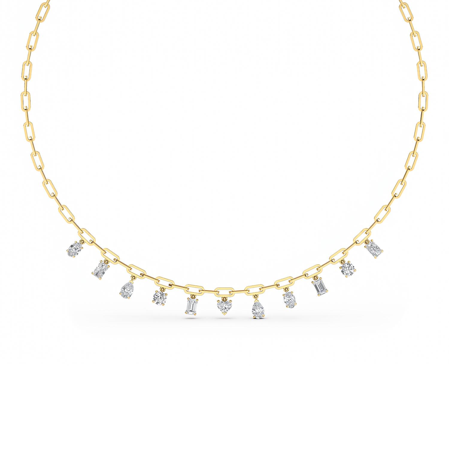 Trace, Paperclip Drop Necklace in Yellow Gold, round, plain background, alternate view