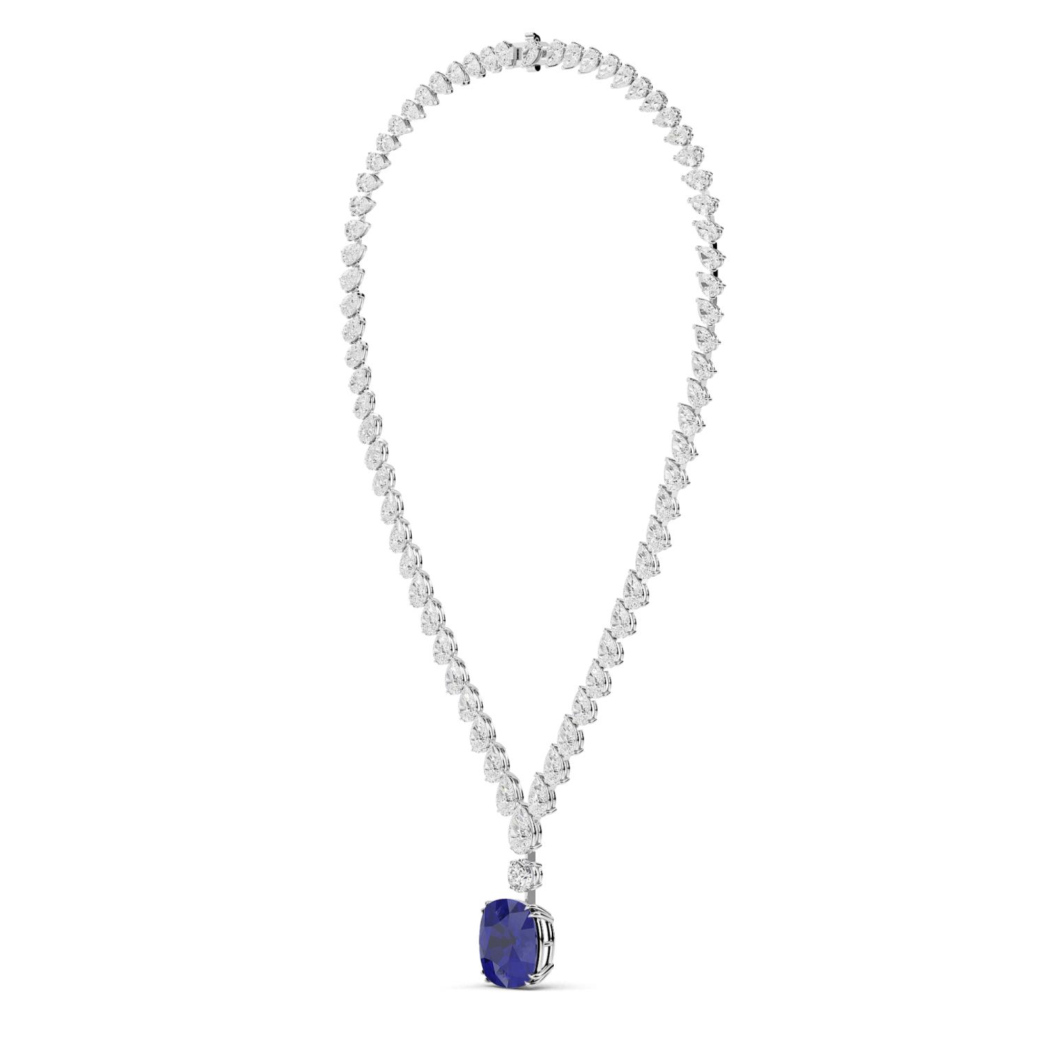 Celeste, Blue Sapphire Cushion Drop in White Gold, plain background, alternate view