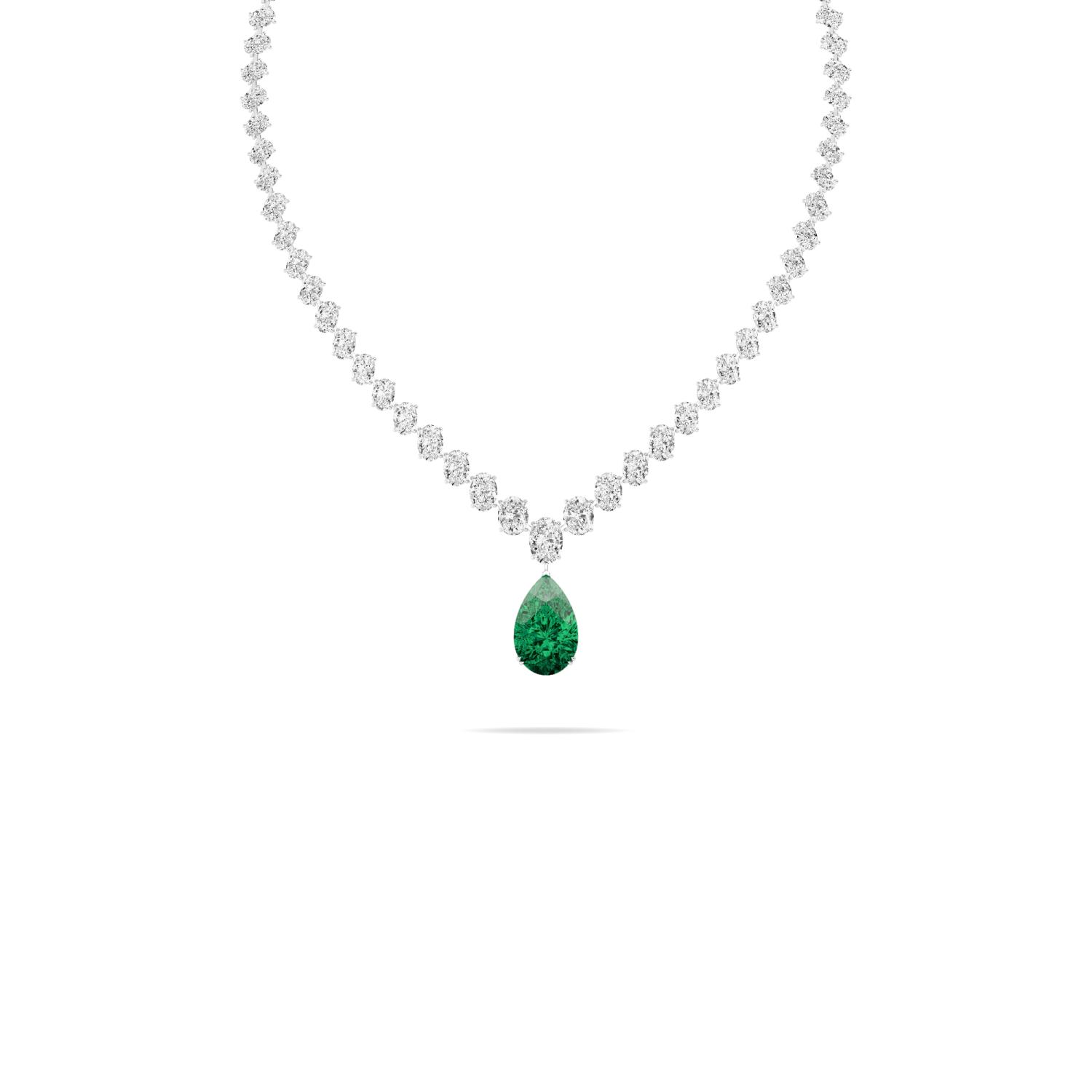 Sylvie, Emerald Pear Drop in White Gold, plain background
