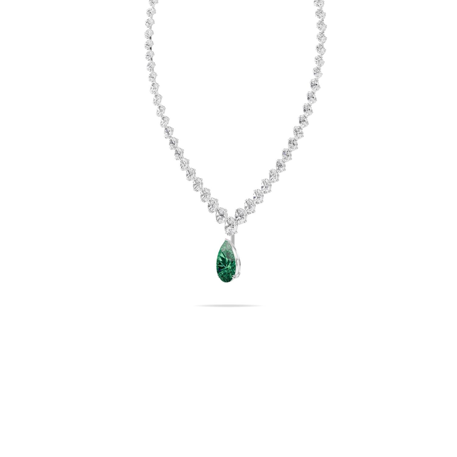 Sylvie, Emerald Pear Drop in White Gold, plain background, alternate view