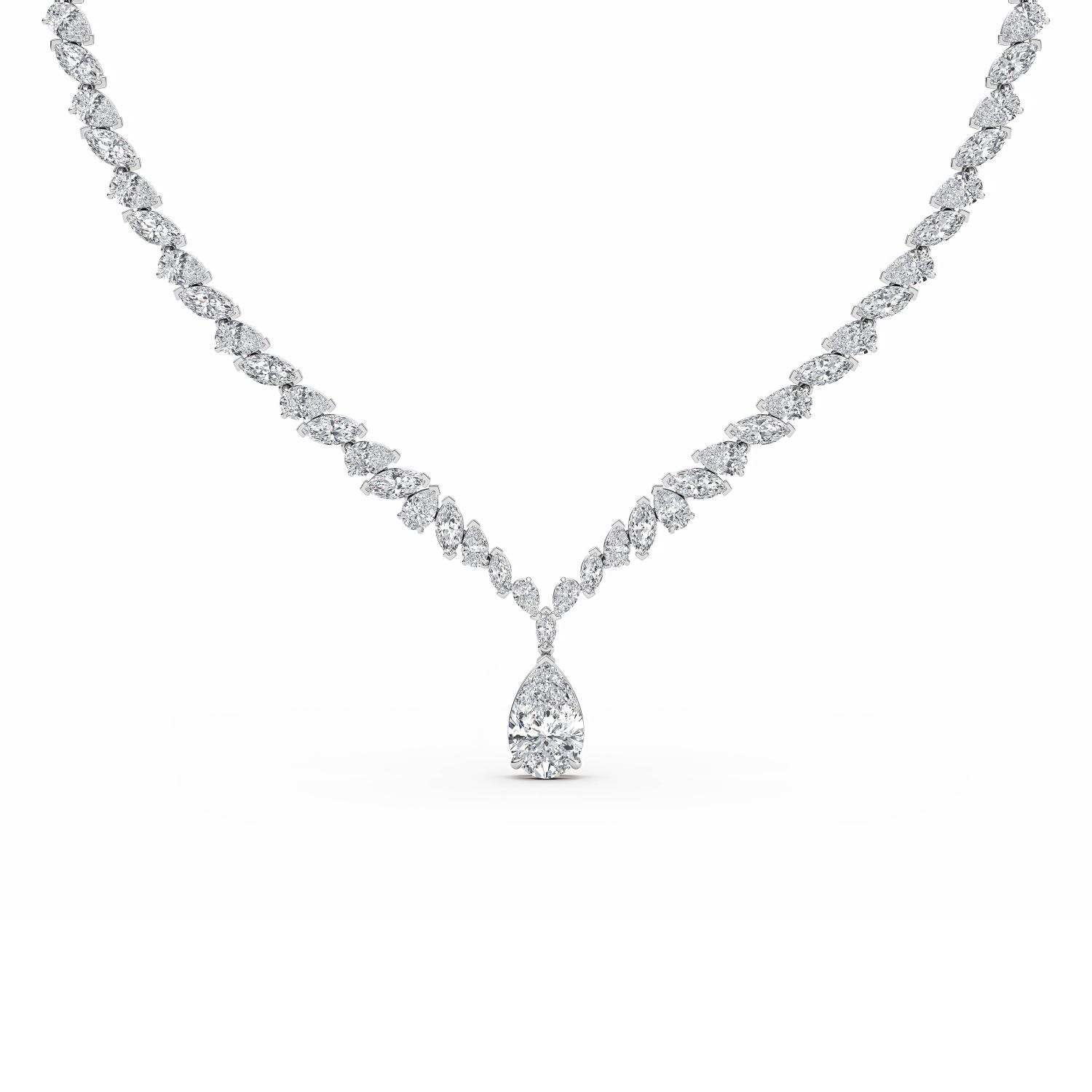 Lucienne, Marquise Line with Pear Drop in White Gold, plain background, alternate view