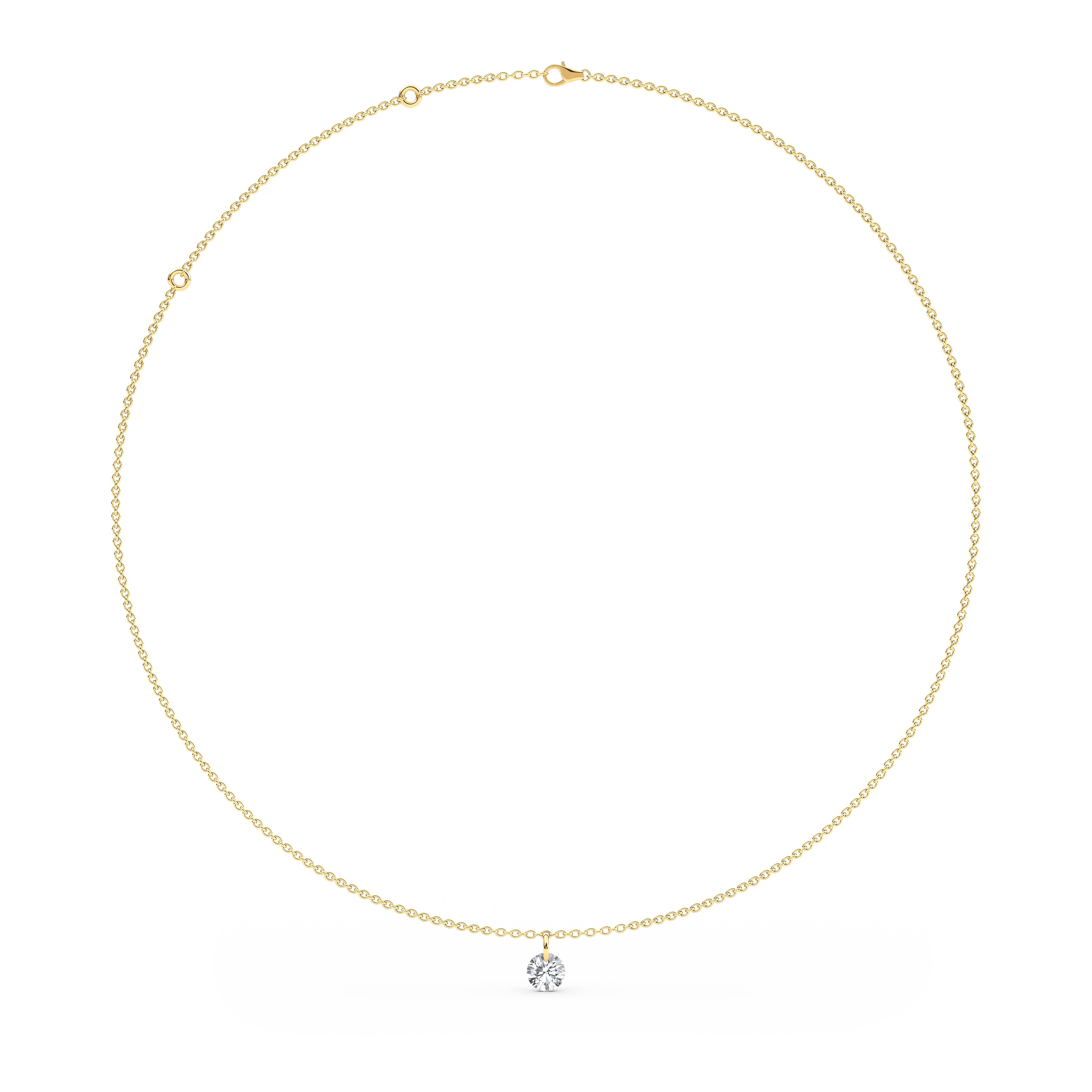 Delphine, Small Round Solitaire Necklace in Yellow Gold, round, plain background