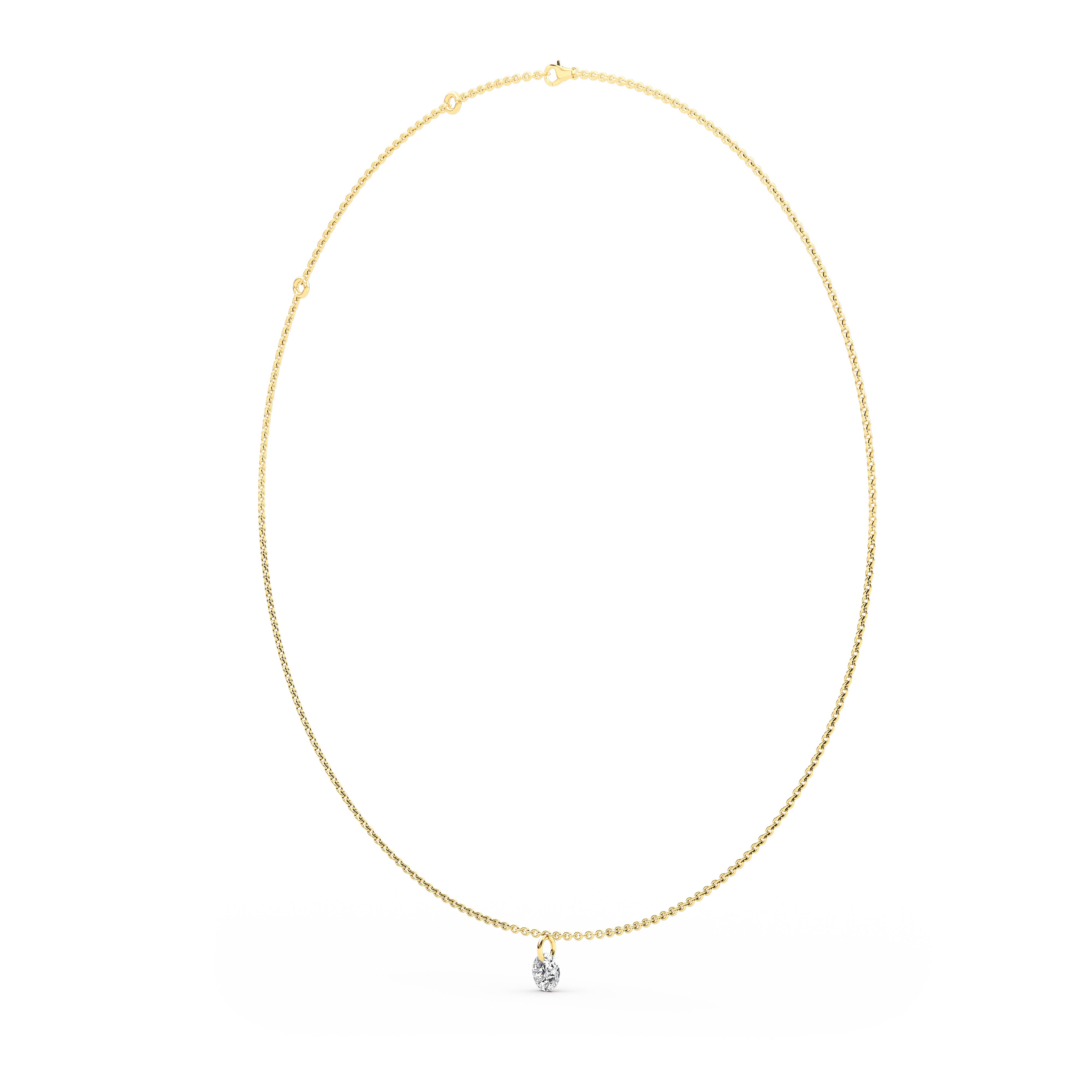 Delphine, Small Round Solitaire Necklace in Yellow Gold, round, plain background, alternate view