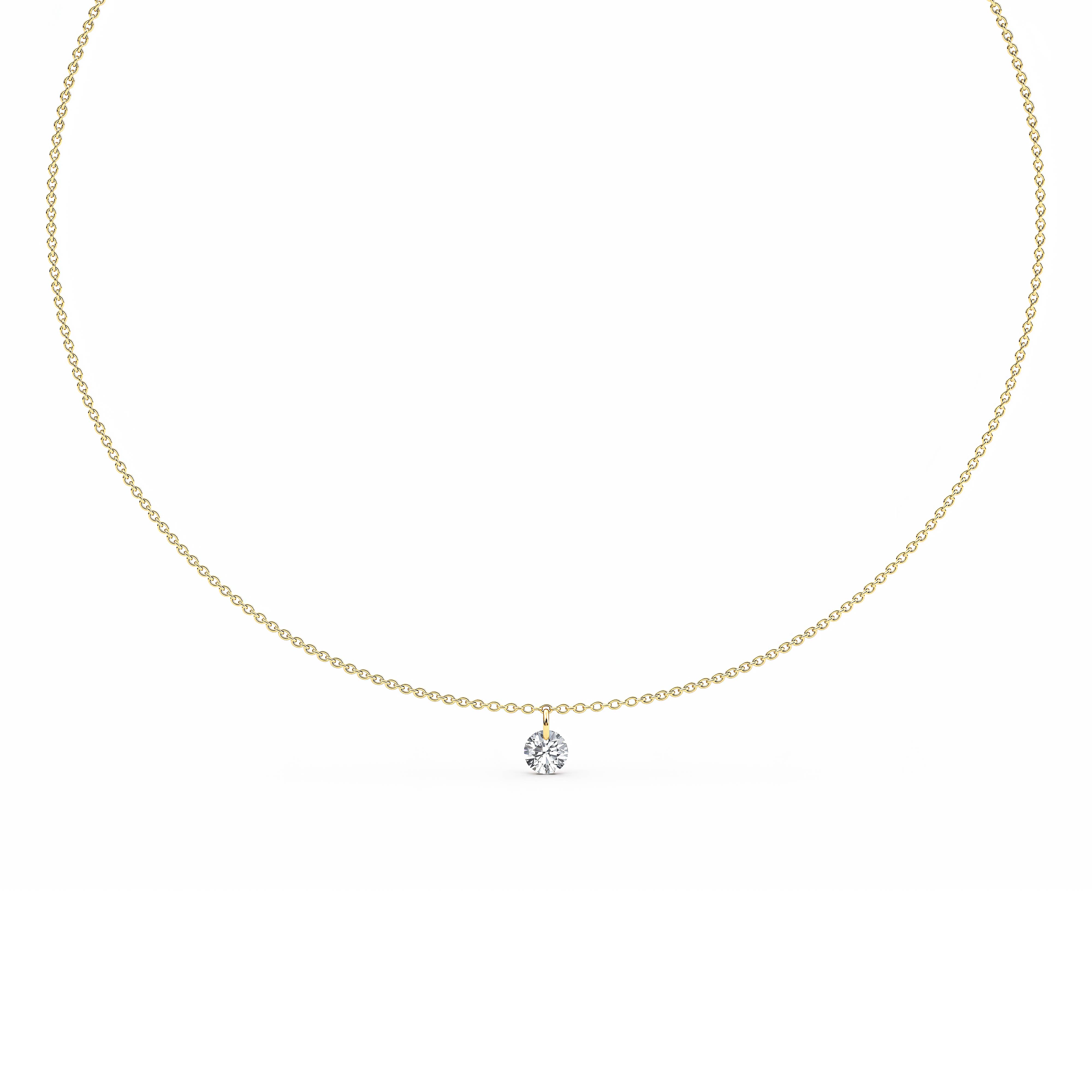 Delphine, Small Round Solitaire Necklace in Yellow Gold, round, plain background, alternate view