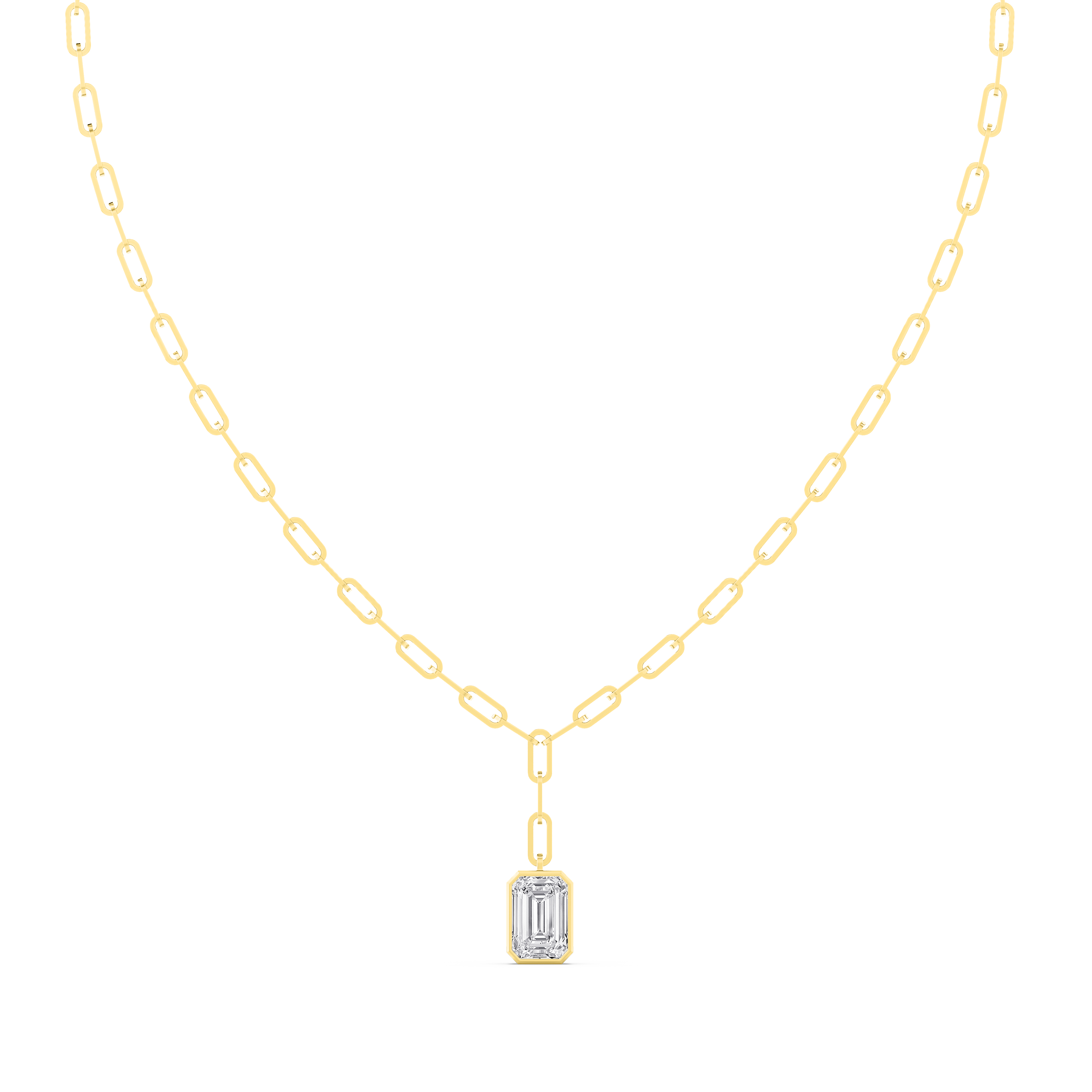 Florence, Paperclip Chain with Emerald Cut Drop in Yellow Gold, emerald, plain background