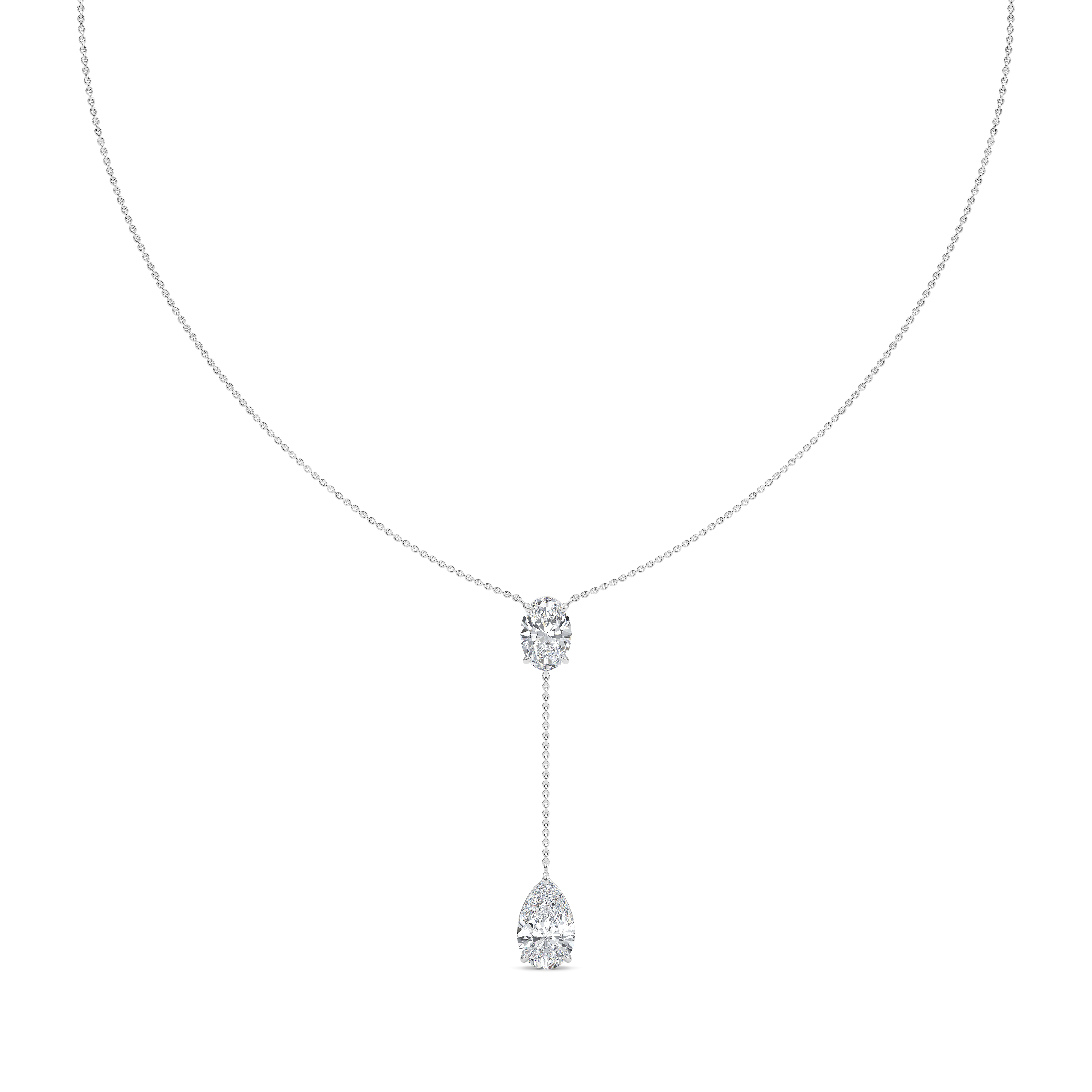 Helena, Lariat Necklace with Oval and Pear in White Gold, pear, plain background